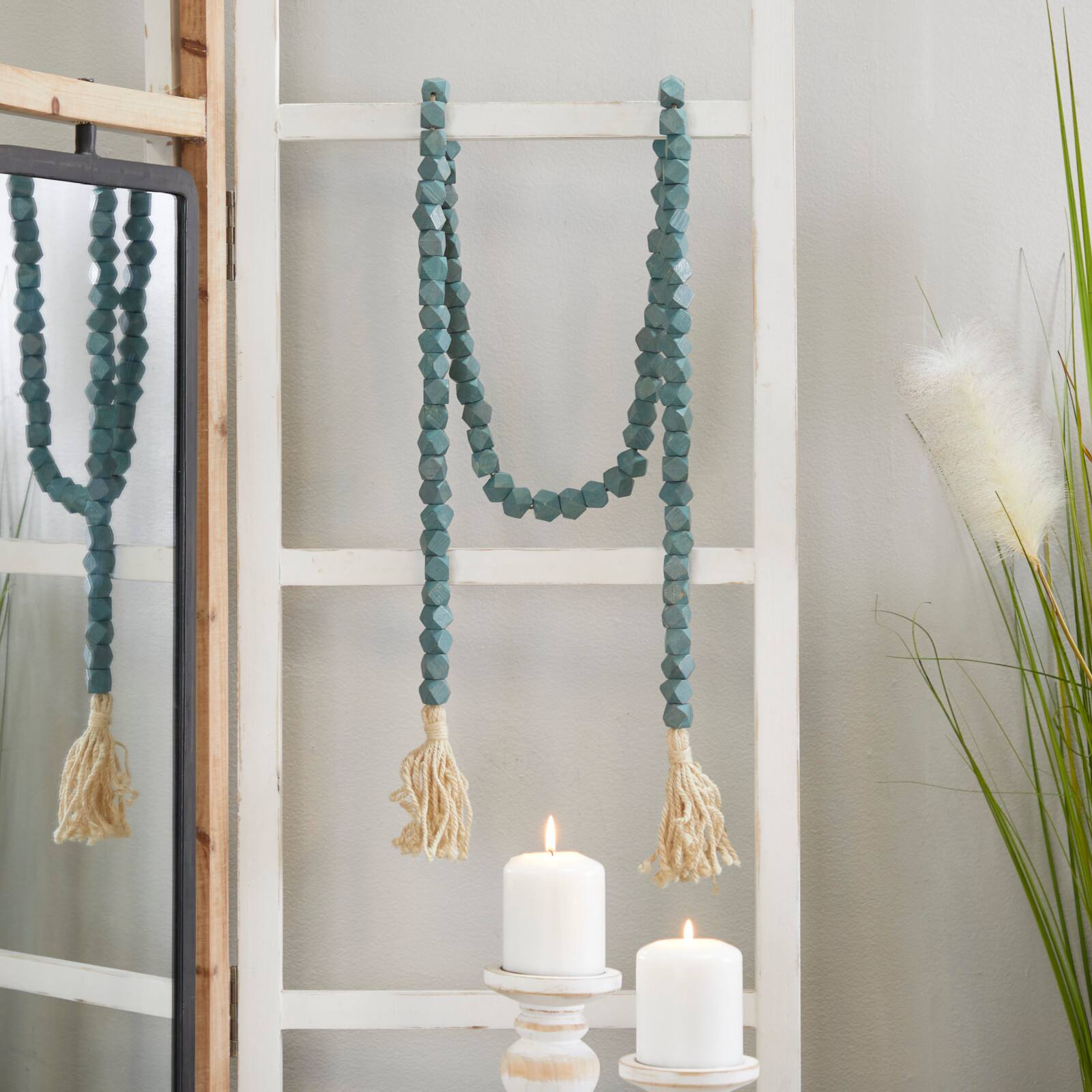 80" Bohemian Mango Wood Beads with Tassels Garland