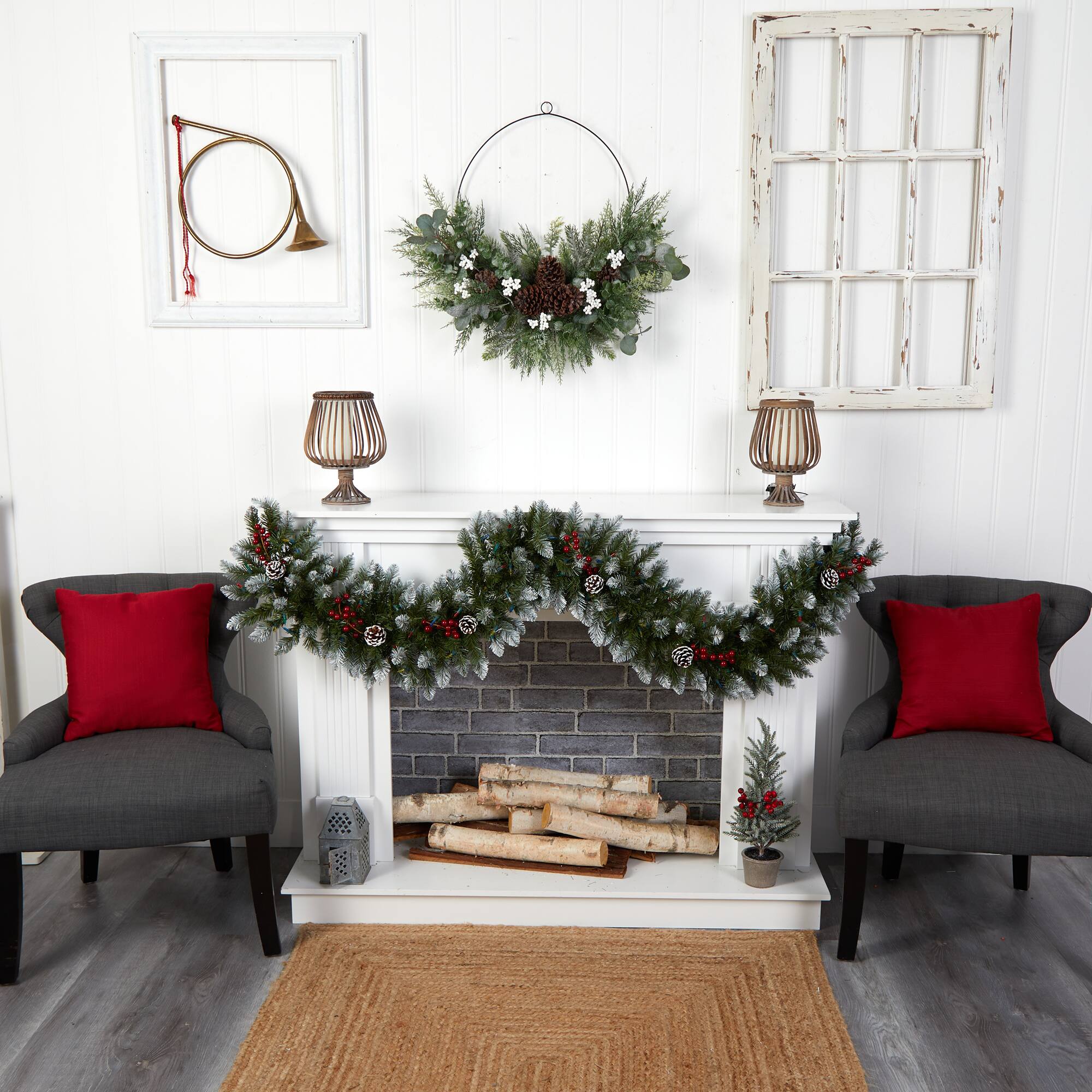 6ft. Pre-Lit LED Snow Tipped Extra Wide Christmas Garland with Pinecones & Berries