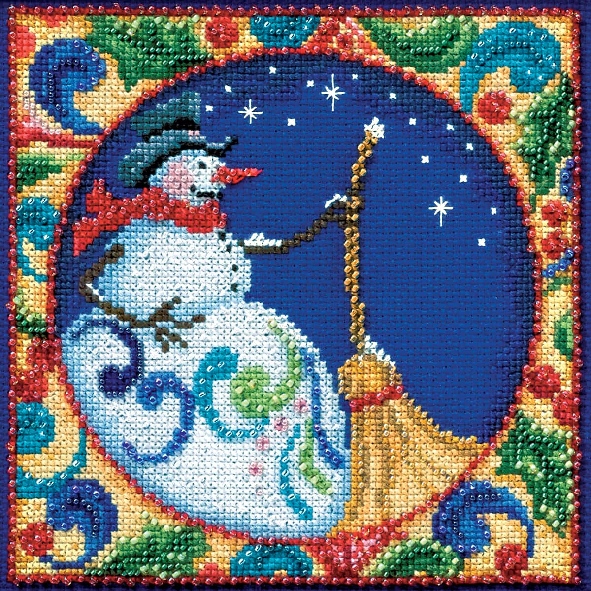 Snowman Dancing Beaded Counted Christmas Holiday Cross Stitch Kit Mill Hill 2016 Jim Shore Winter Series JS201613 