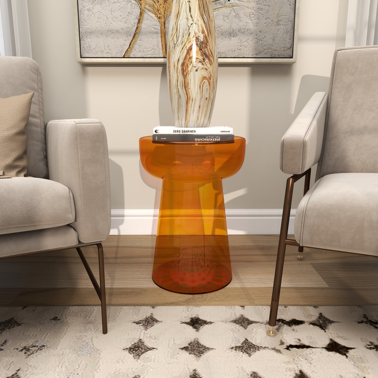 Orange Glass Modern Accent Table