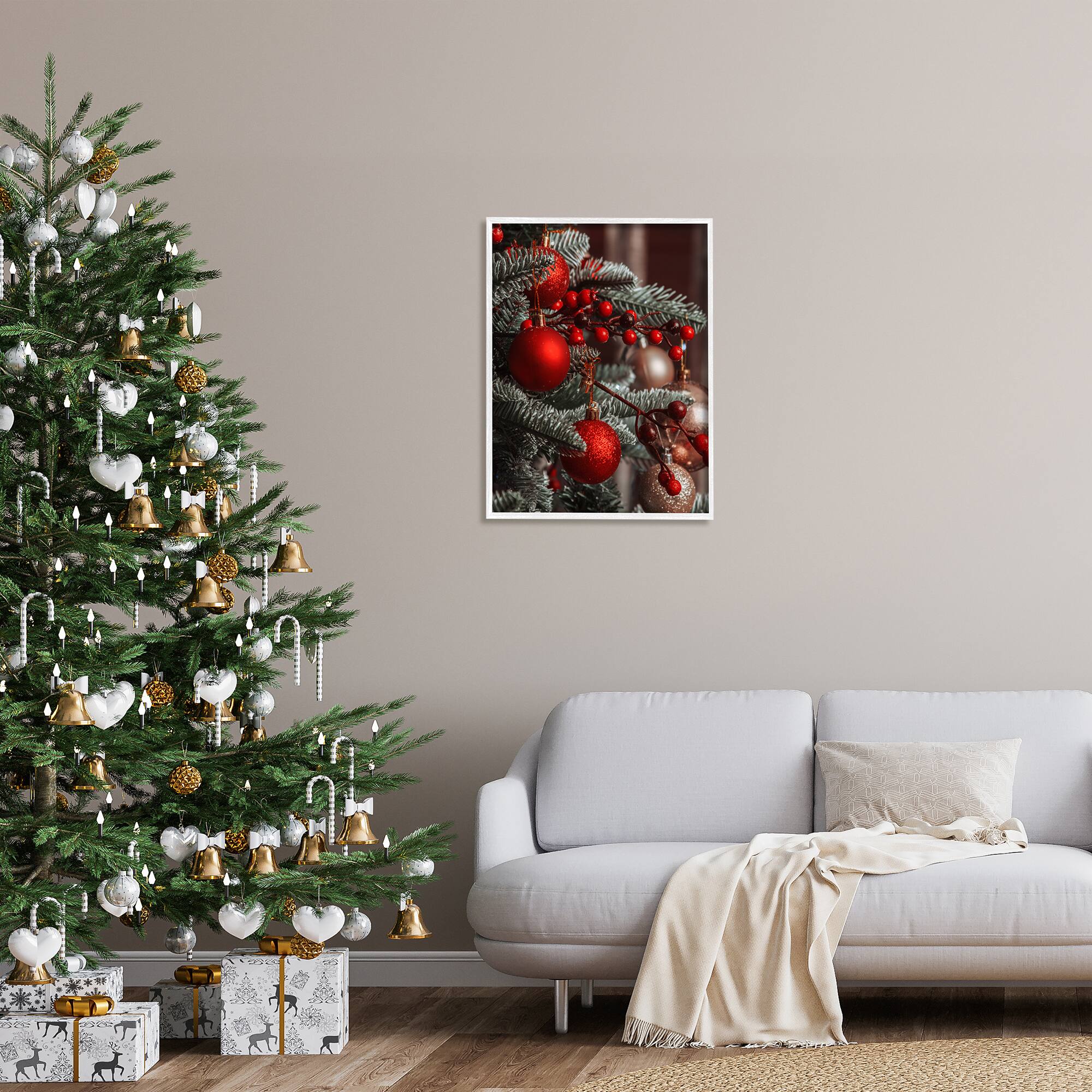 Stupell Industries Hanging Red Ornaments Christmas Tree Framed Giclee Art