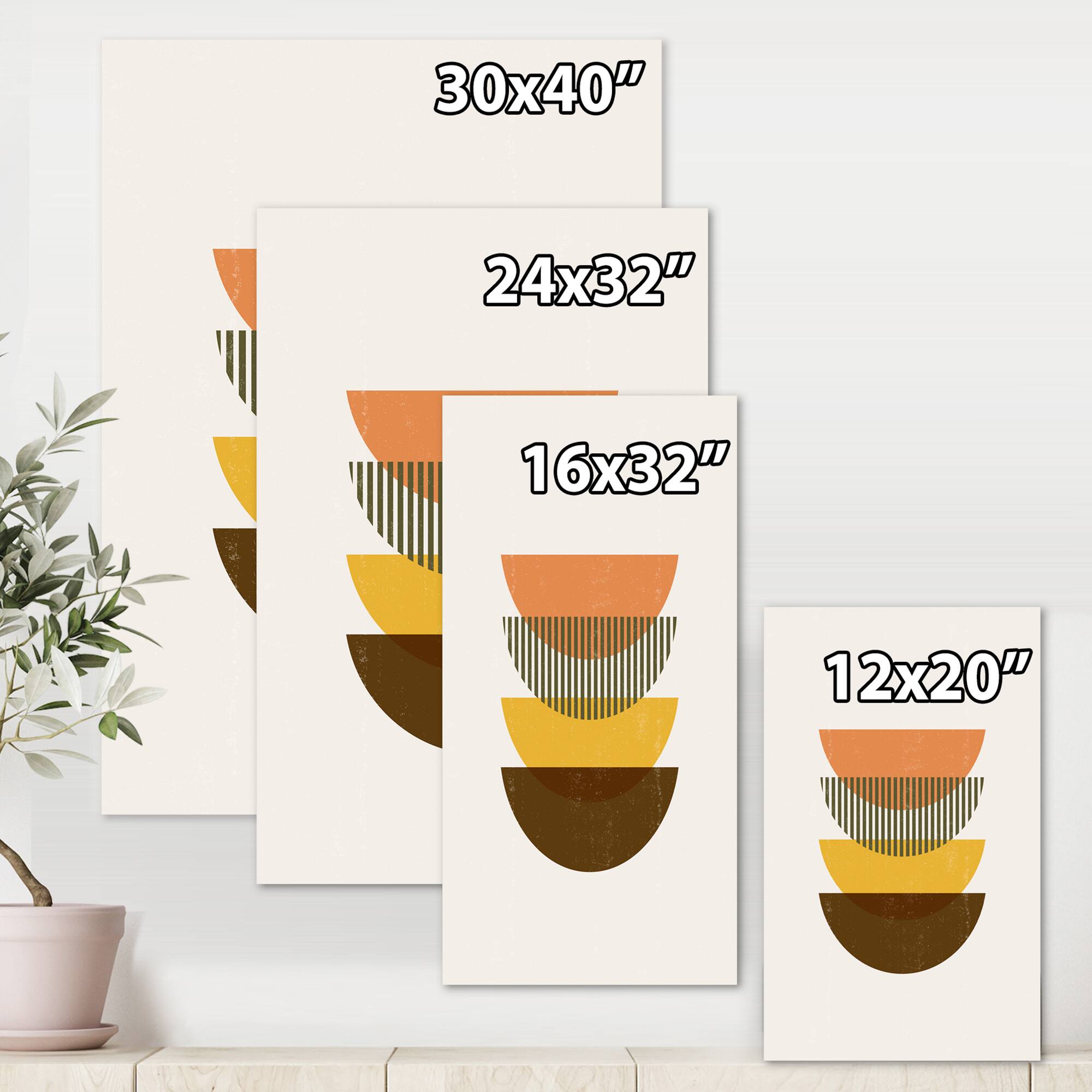 Designart - Abstract Geometric Half Moons In Earth Tones - Modern Canvas Wall Art Print