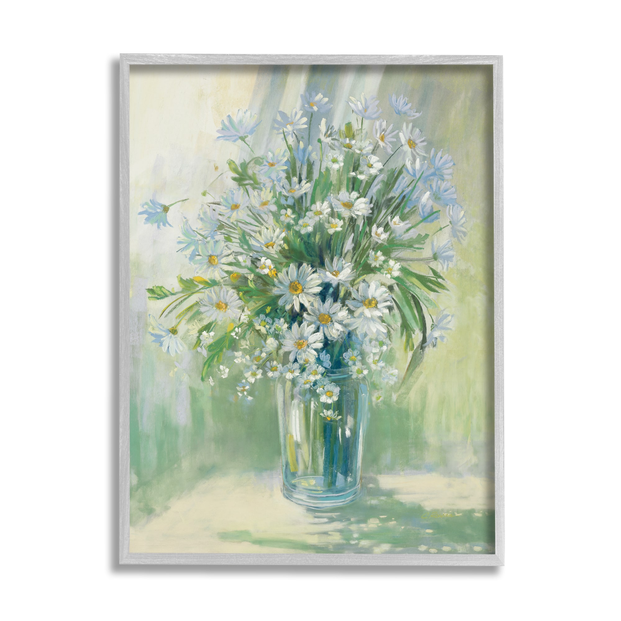 Stupell Industries Sunlit Bouquet of Daisies Blue Green Pastels in Gray Frame Wall Art
