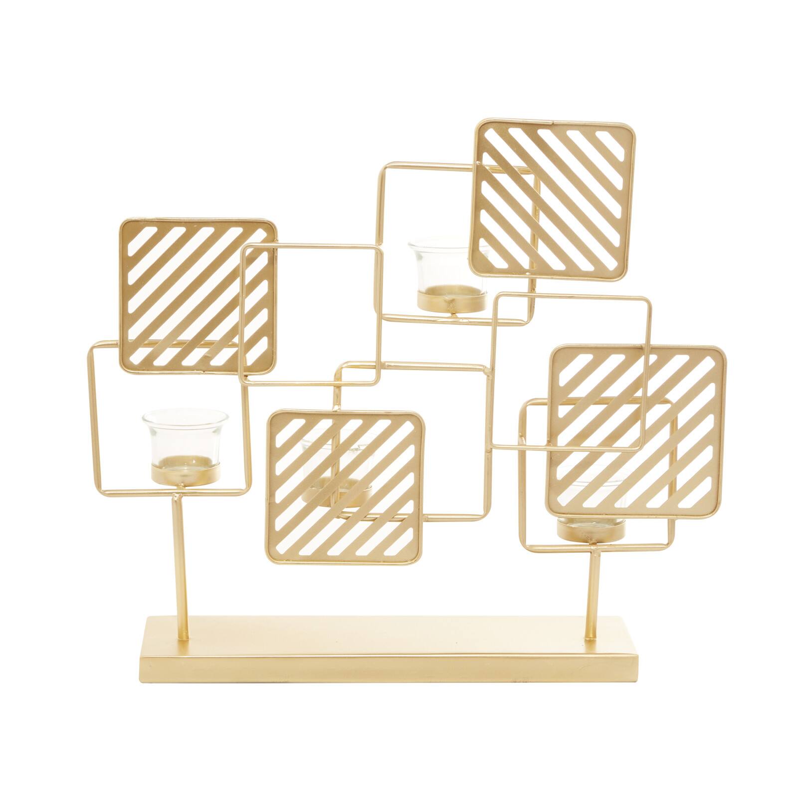 Gold Metal Contemporary Candelabra, 16&#x22; x 18&#x22; x 5&#x22;