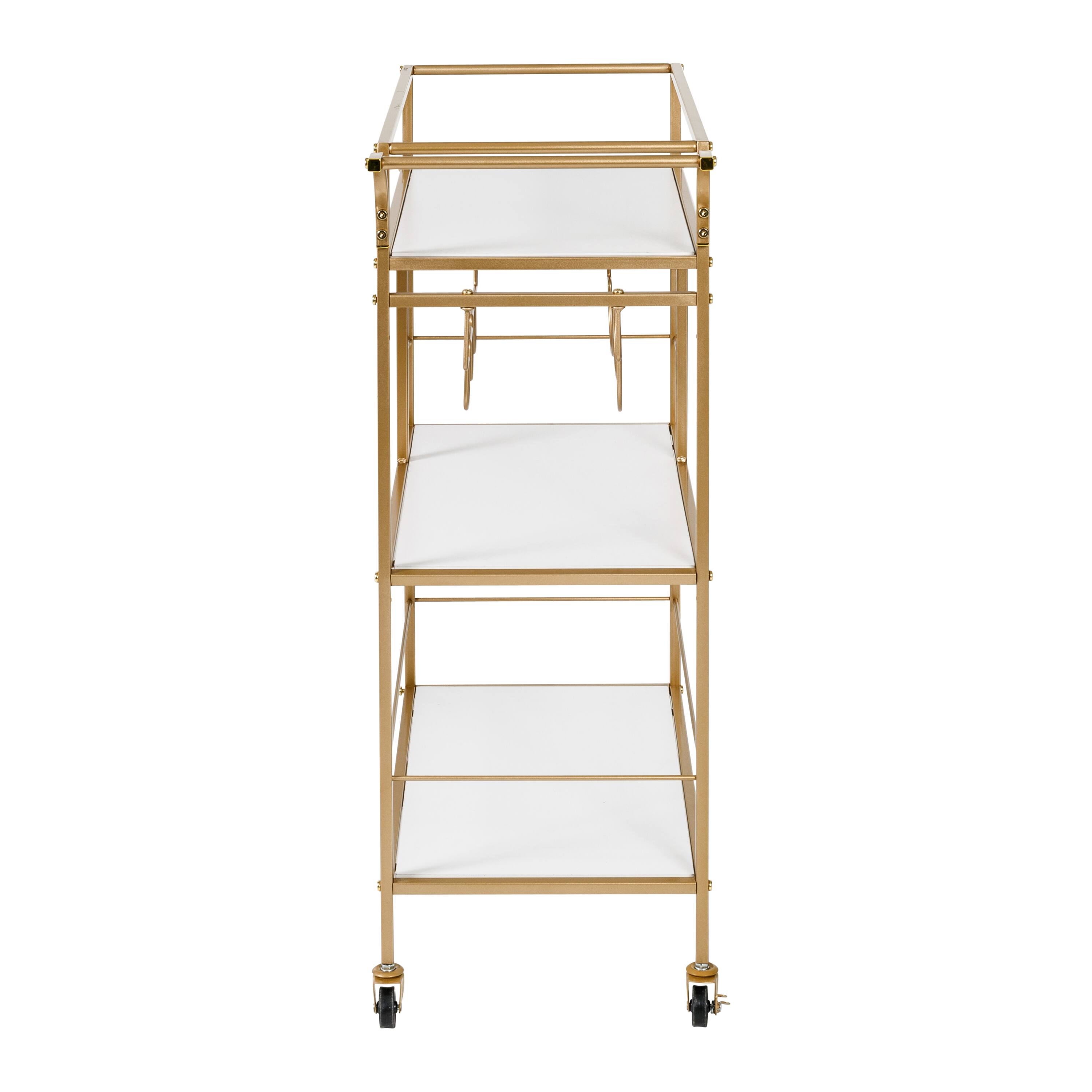 Honey Can Do 3-Tier Gold &#x26; White Rolling Bar &#x26; Serving Cart with Handles