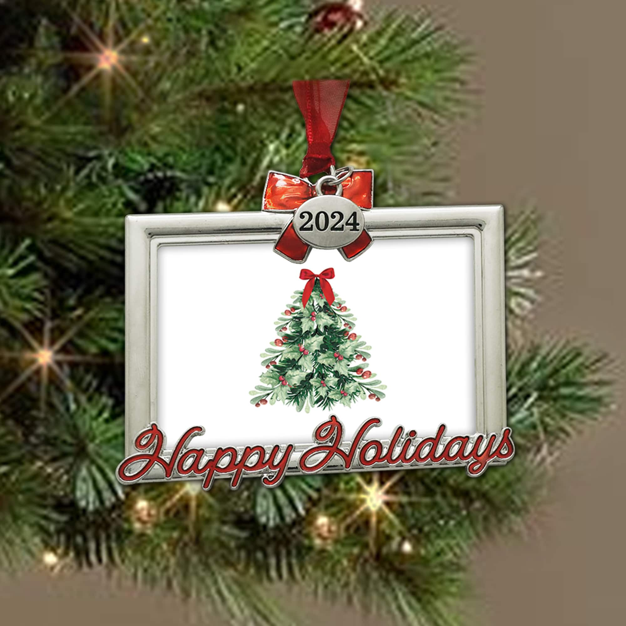 2&#x22; x 3&#x22; Silver with Red Bow 2024 Ornament Frame by Studio D&#xE9;cor&#xAE;