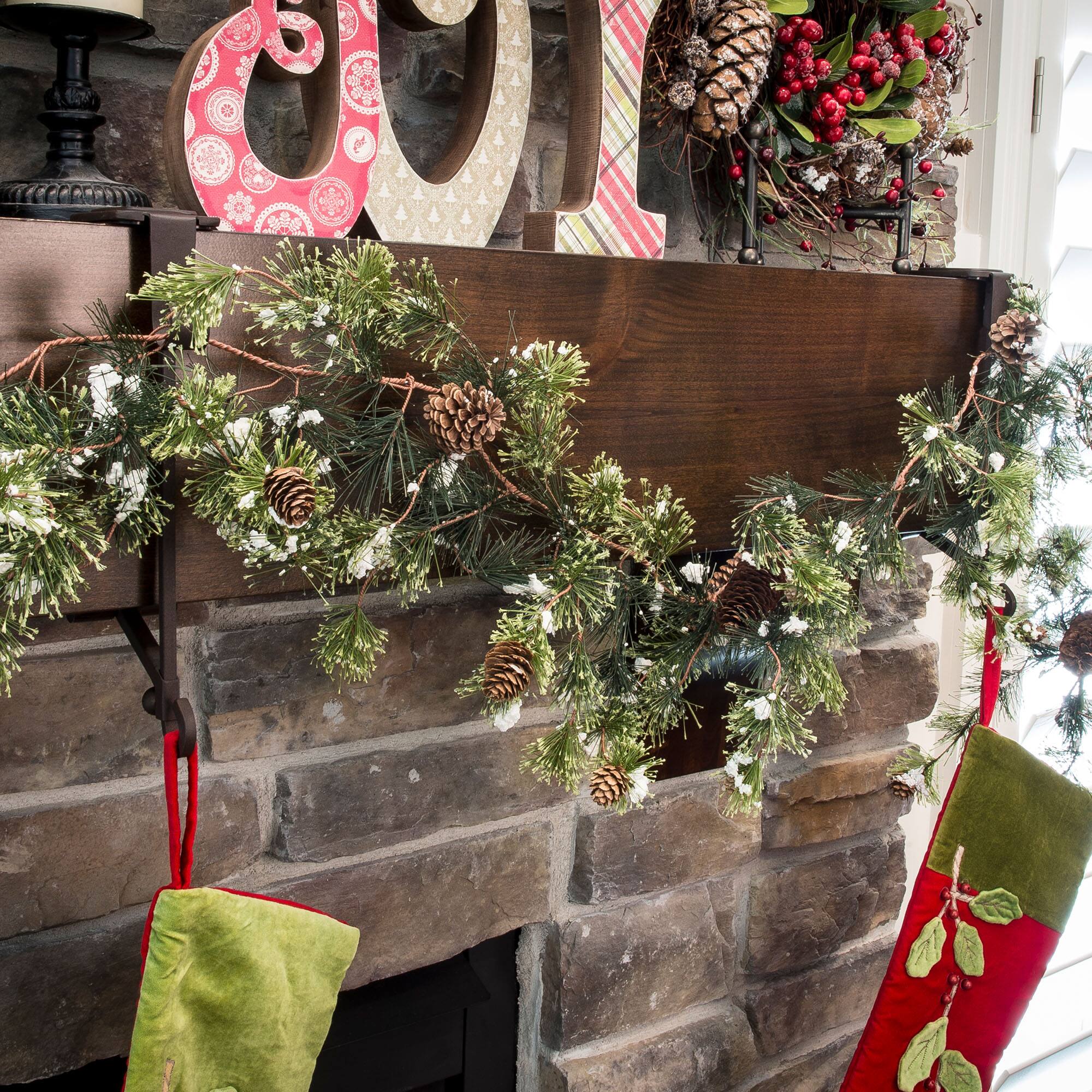 Village Lighting Mantel Garland & Stocking Hanger, 3ct.
