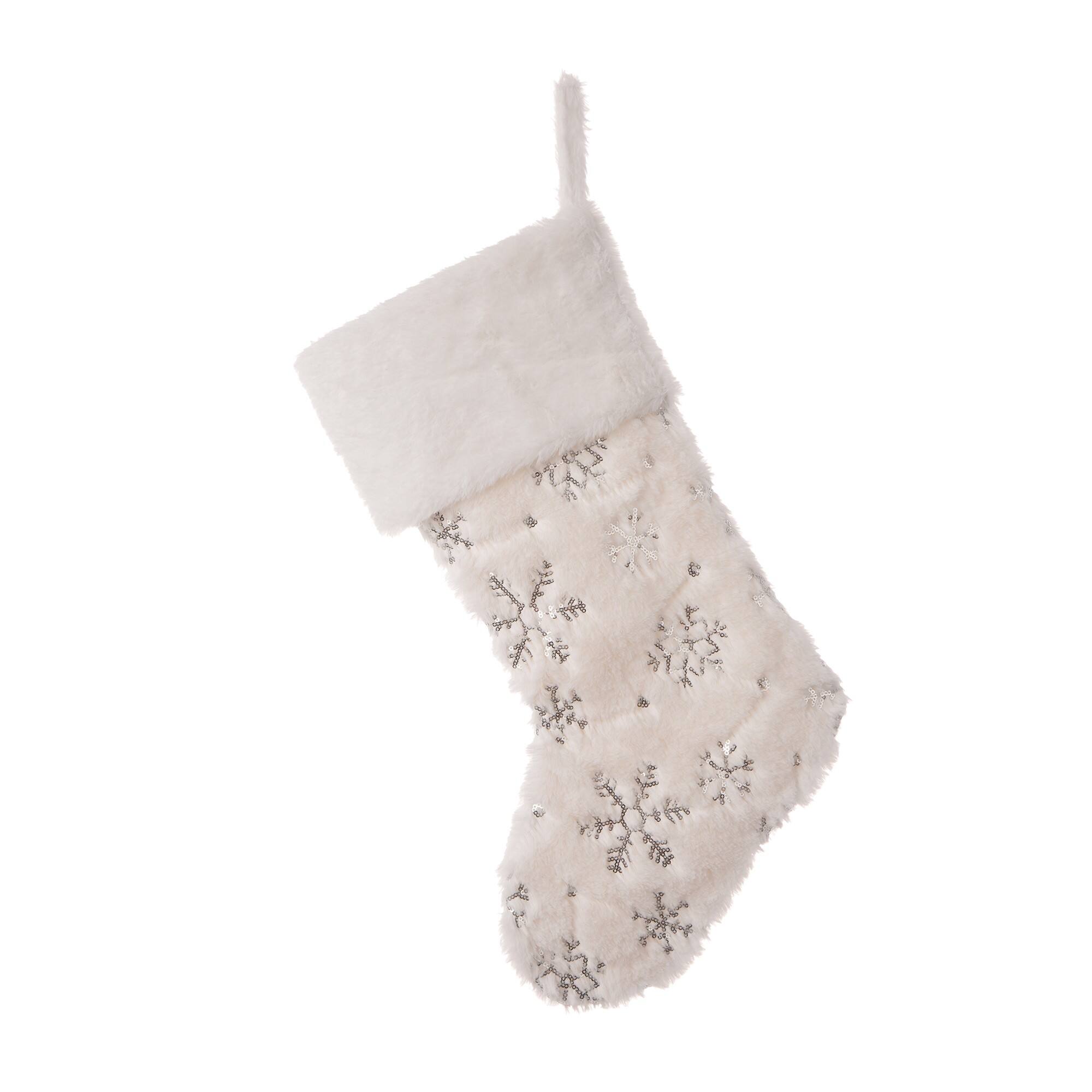 Glitzhome&#xAE; 21&#x22; White Plush with Snowflake Christmas Stocking