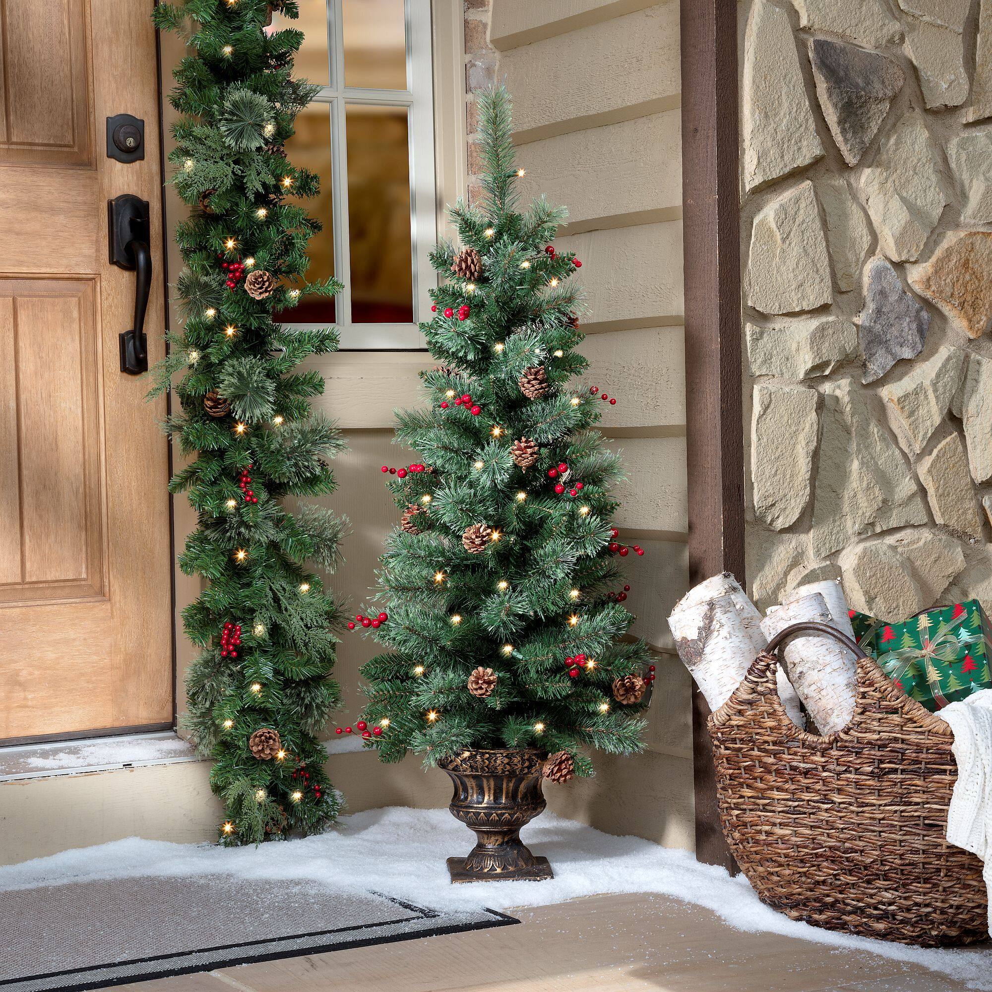 4ft. Pre-Lit Caroline Artificial Porch Christmas Tree, Warm White LED Lights