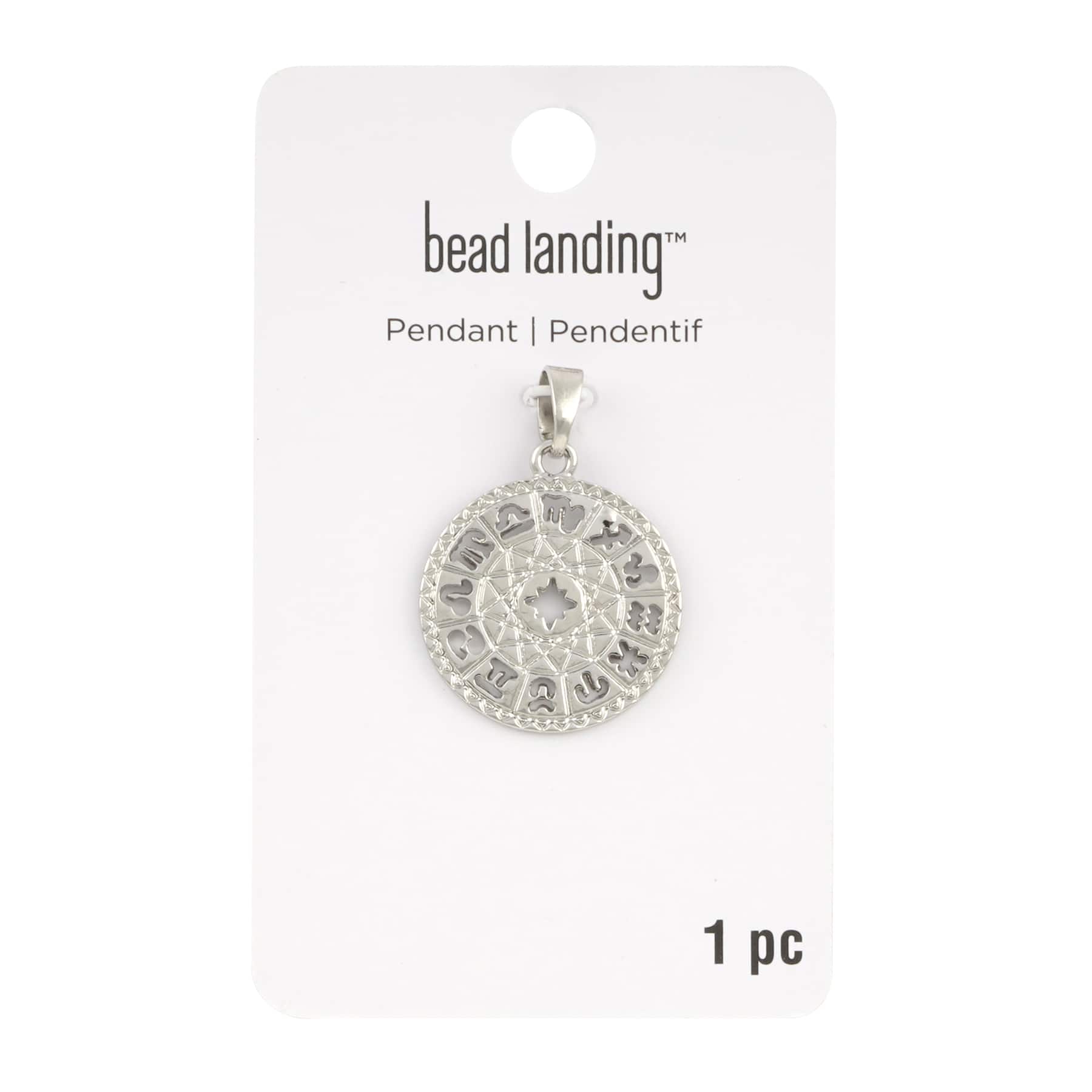 Rhodium Round Zodiac Pendant by Bead Landing&#x2122;