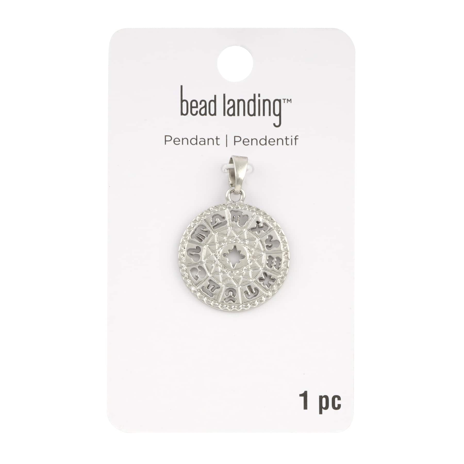 12 Pack: Rhodium Round Zodiac Pendant by Bead Landing&#x2122;