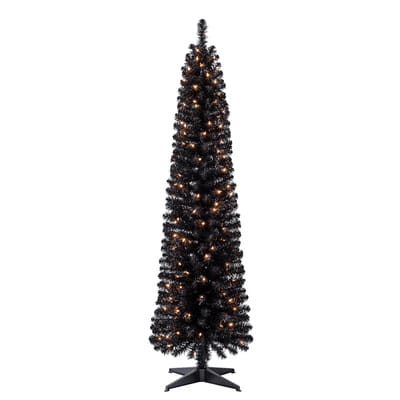 6ft. Pre-Lit Artificial Black Pencil Christmas Tree, Clear Lights by ...
