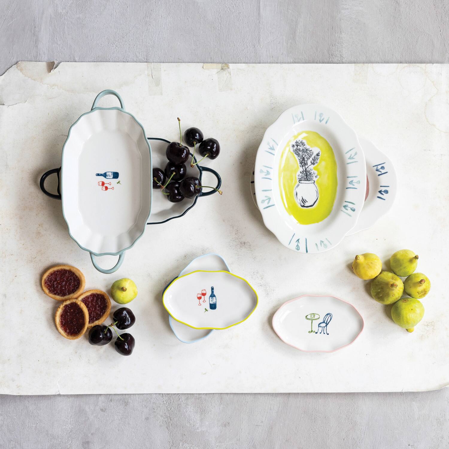 Hello Honey&#xAE; 9.5&#x22; White Stoneware Plates with Handles Set