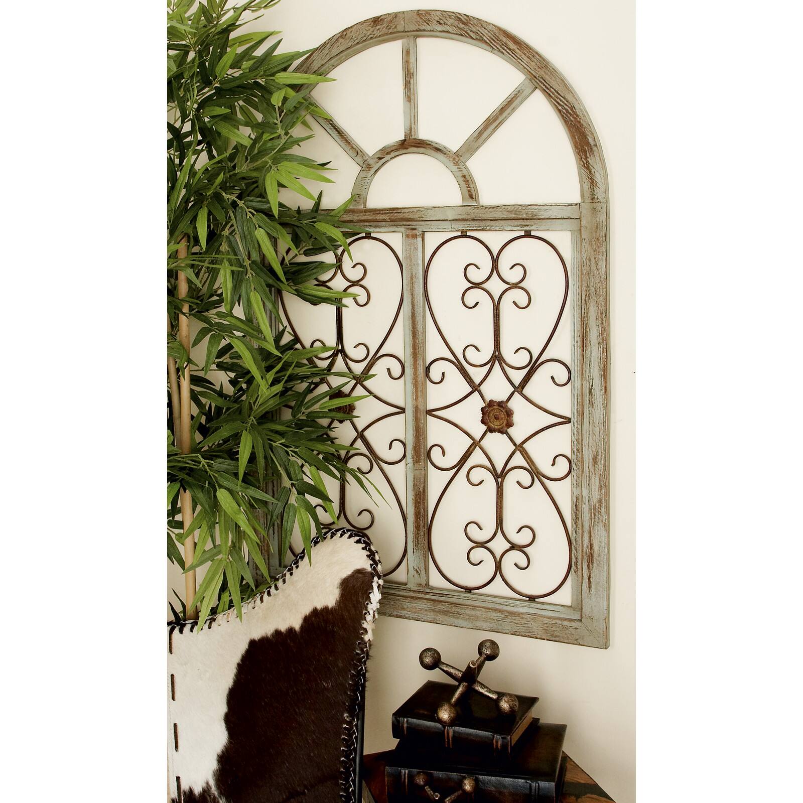 46" White & Brown Rustic Metal & Wood Arched Gate Wall Décor
