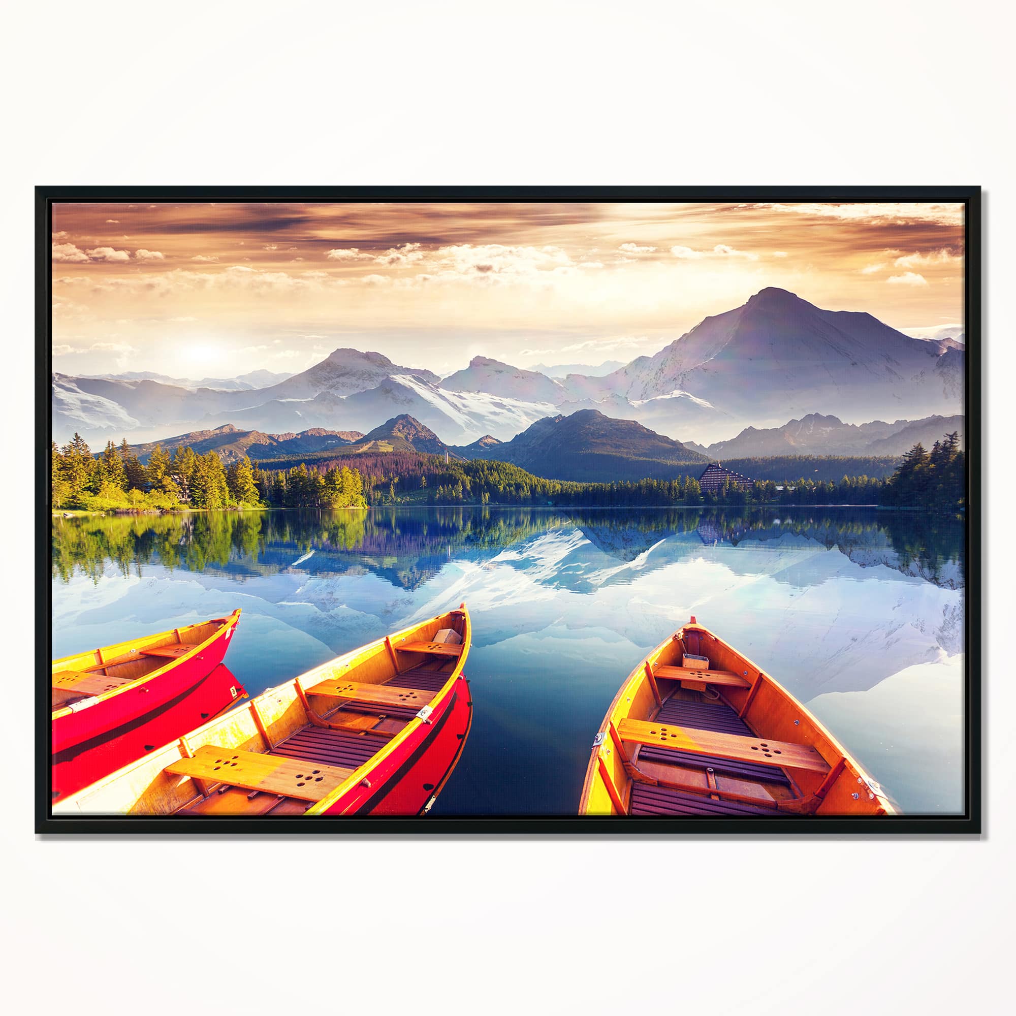 Designart - Boats Heading to Lake - Landscape Art Print Canvas in Black Frame