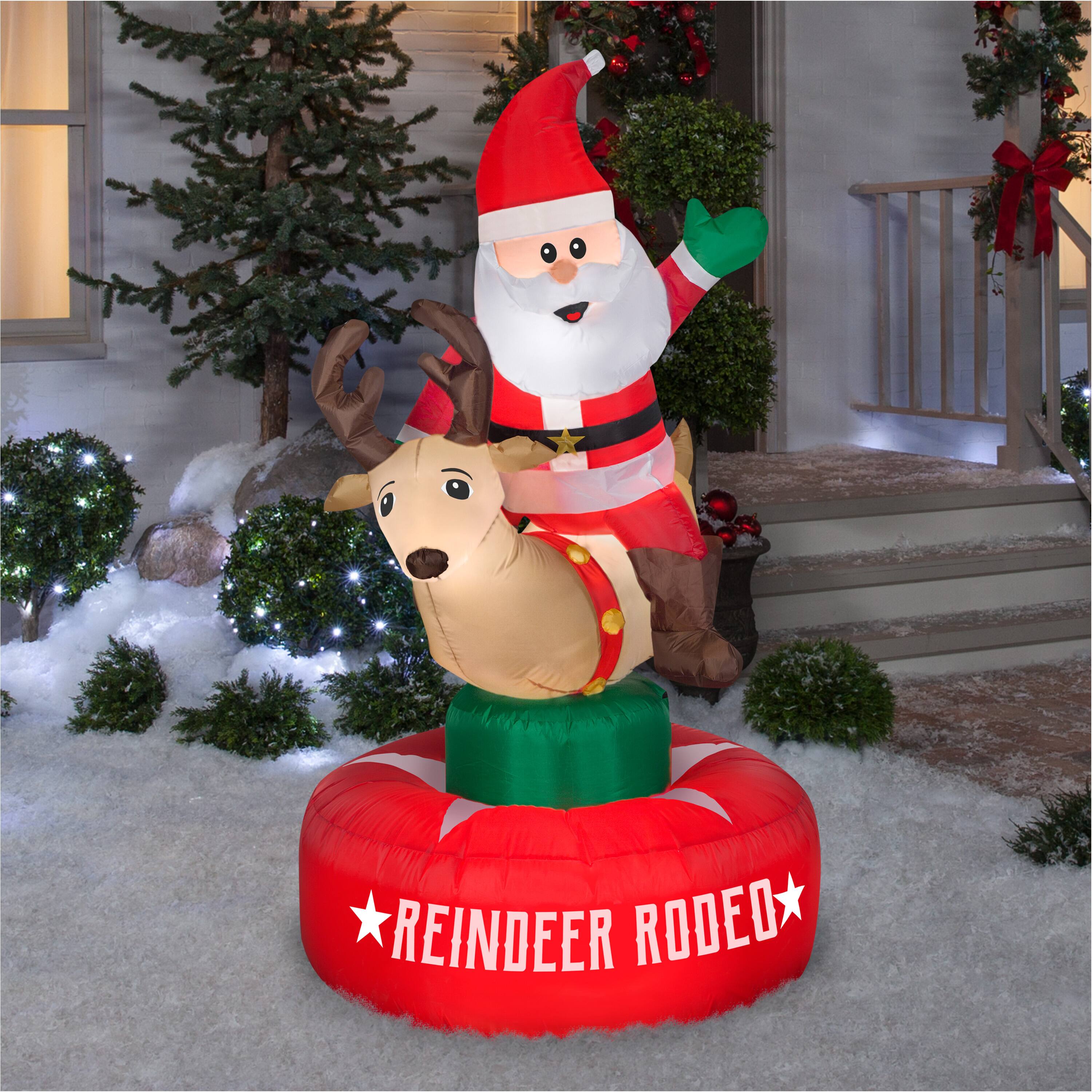 4ft. Animated Airblown&#xAE; Inflatable Santa &#x26; Reindeer Rodeo Scene