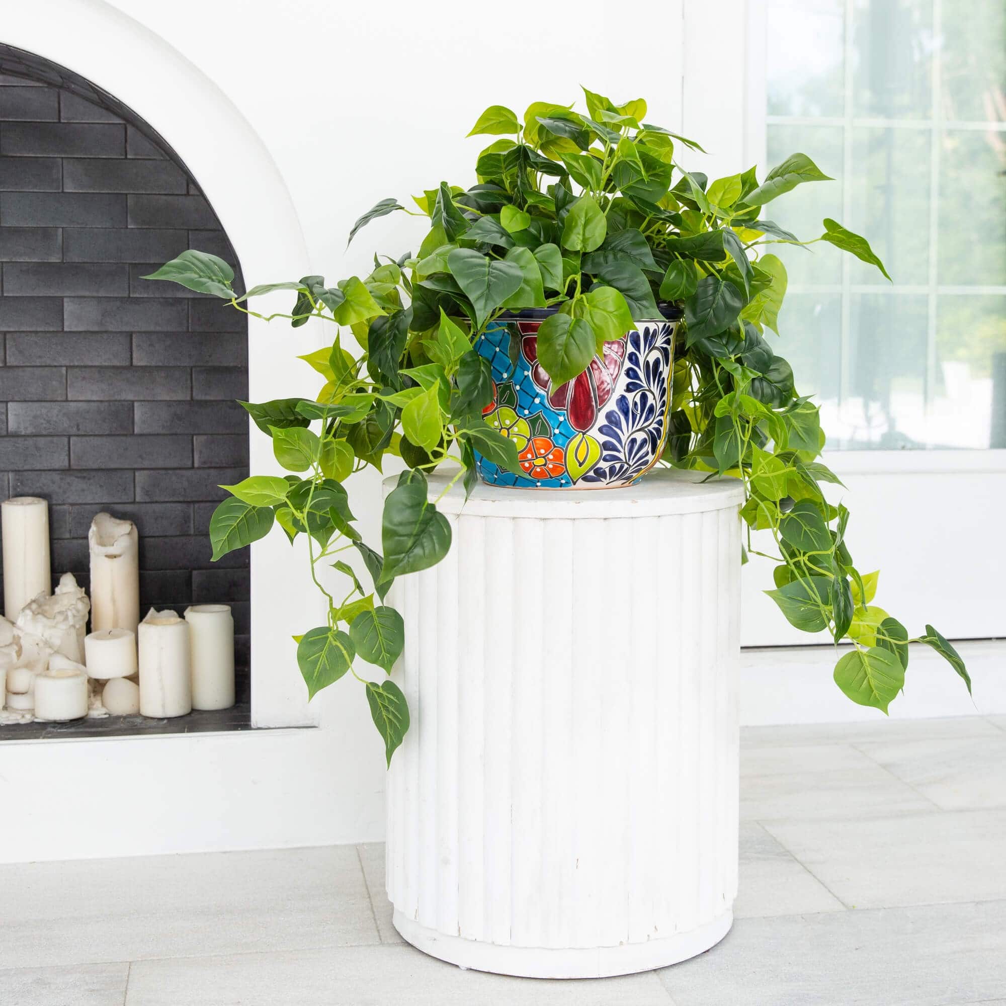 3.5ft. UV-Resistant Artificial Philodendron in Handmade Mexican Talavera Ceramic Planter