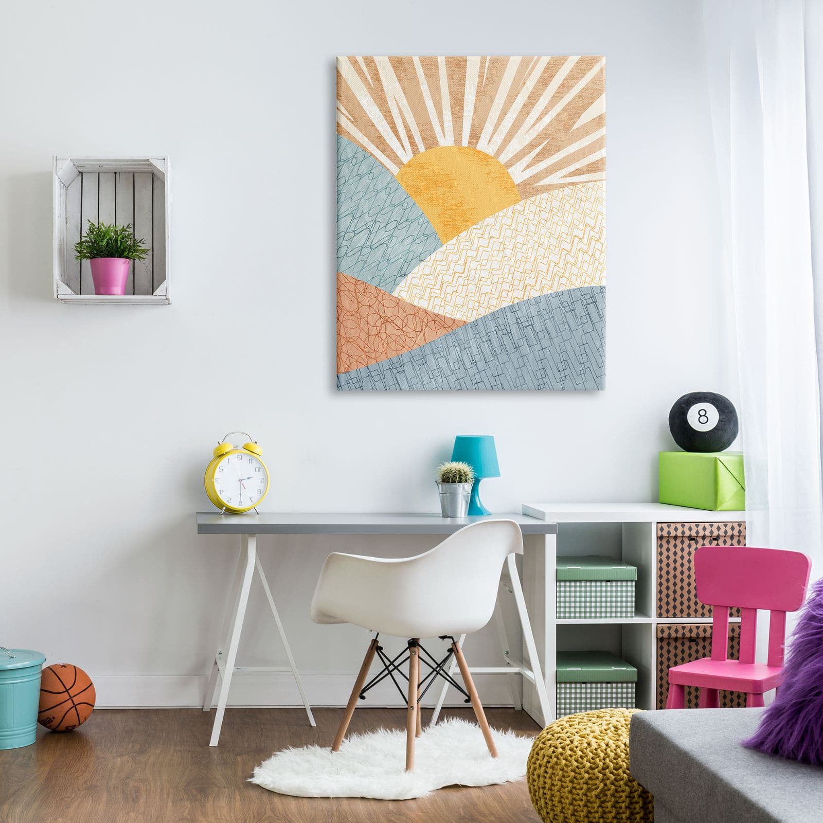 Stupell Industries Kids' Bold Sun Sunrise Rolling Hills Abstract Patterns Canvas Wall Art