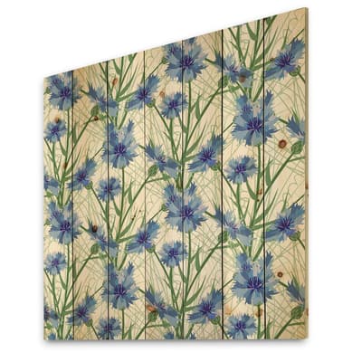 Designart - Blue Cornflowers With Green Leaves I - Traditional Print on Natural Pine Wood | 25" x 25" | Michaels®