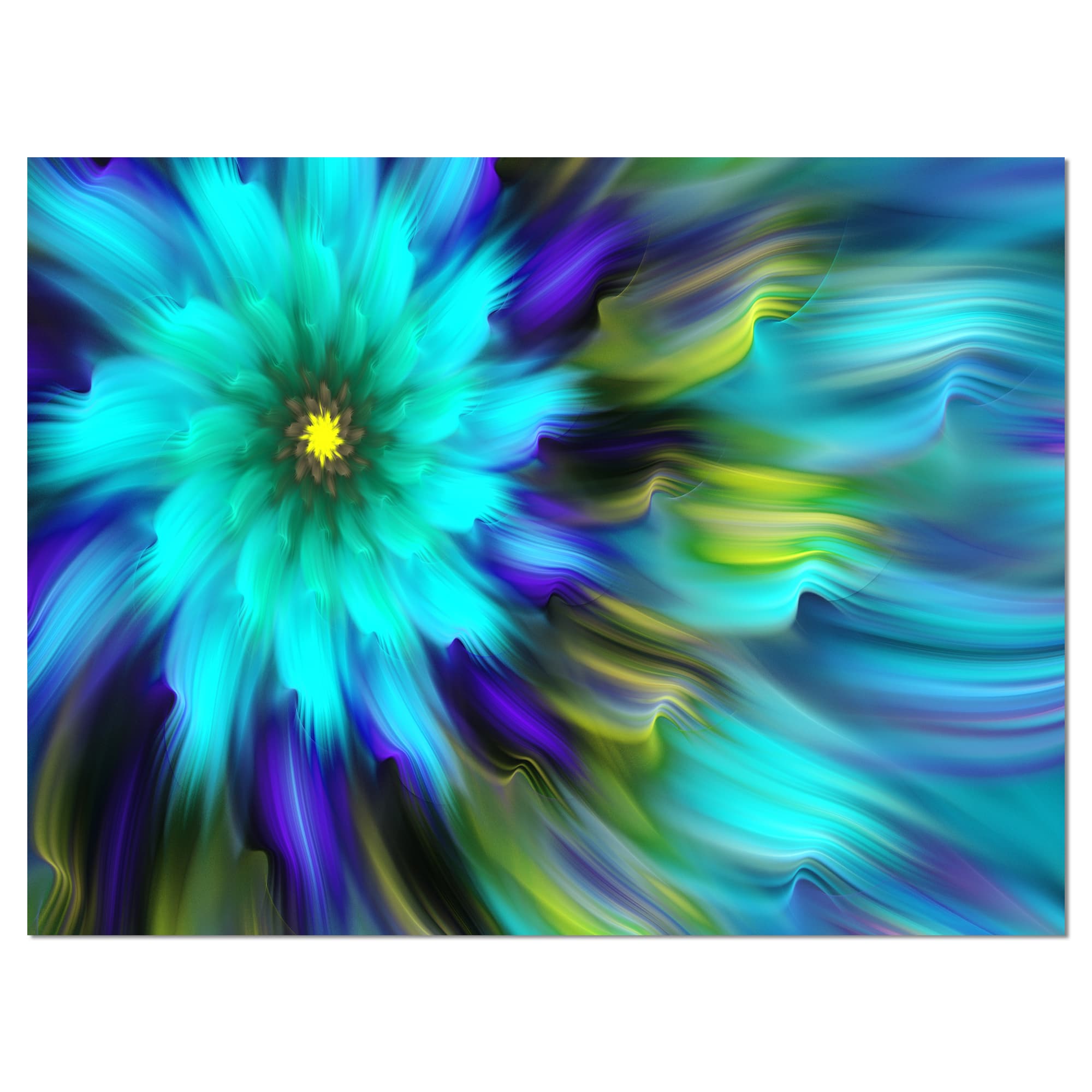 Designart - Massive Blue Green Fractal Flower - Floral Canvas Art Print
