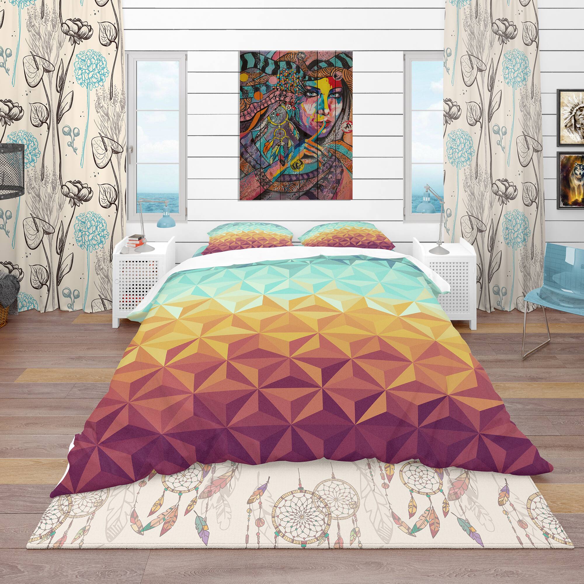 Designart &#x27;Retro Hipsters Geometric Pattern&#x27; Vintage Bedding Set - Duvet Cover &#x26; Shams