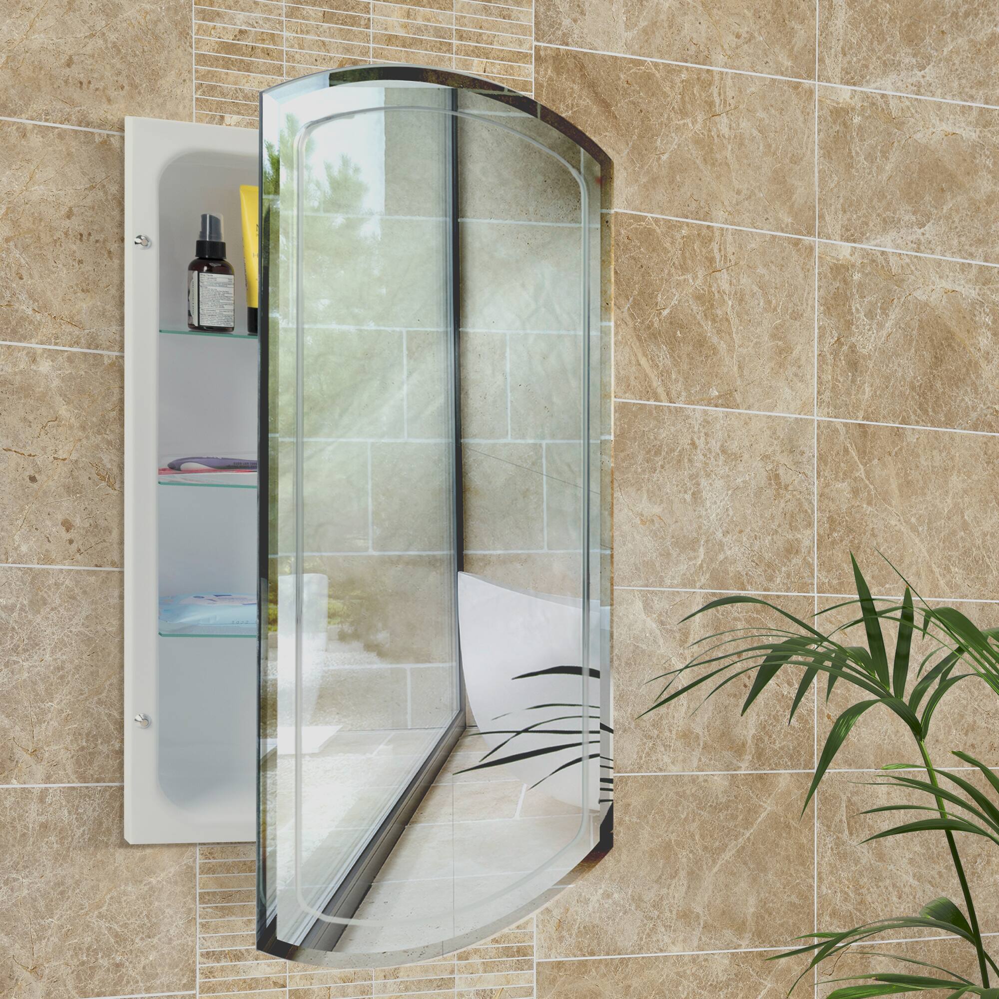 Head West Beveled Arched 16" x 30" Recessed Medicine Cabinet Accent Vanity Mirror