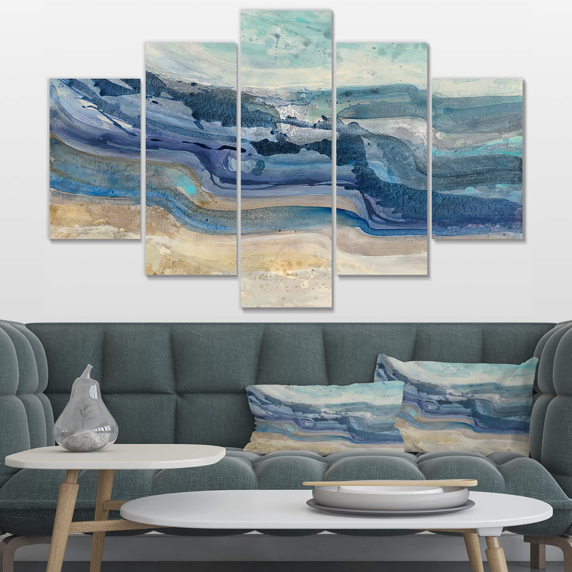 Designart - Coast Blue Sea Waves Watercolour - Modern Farmhouse Canvas Art
