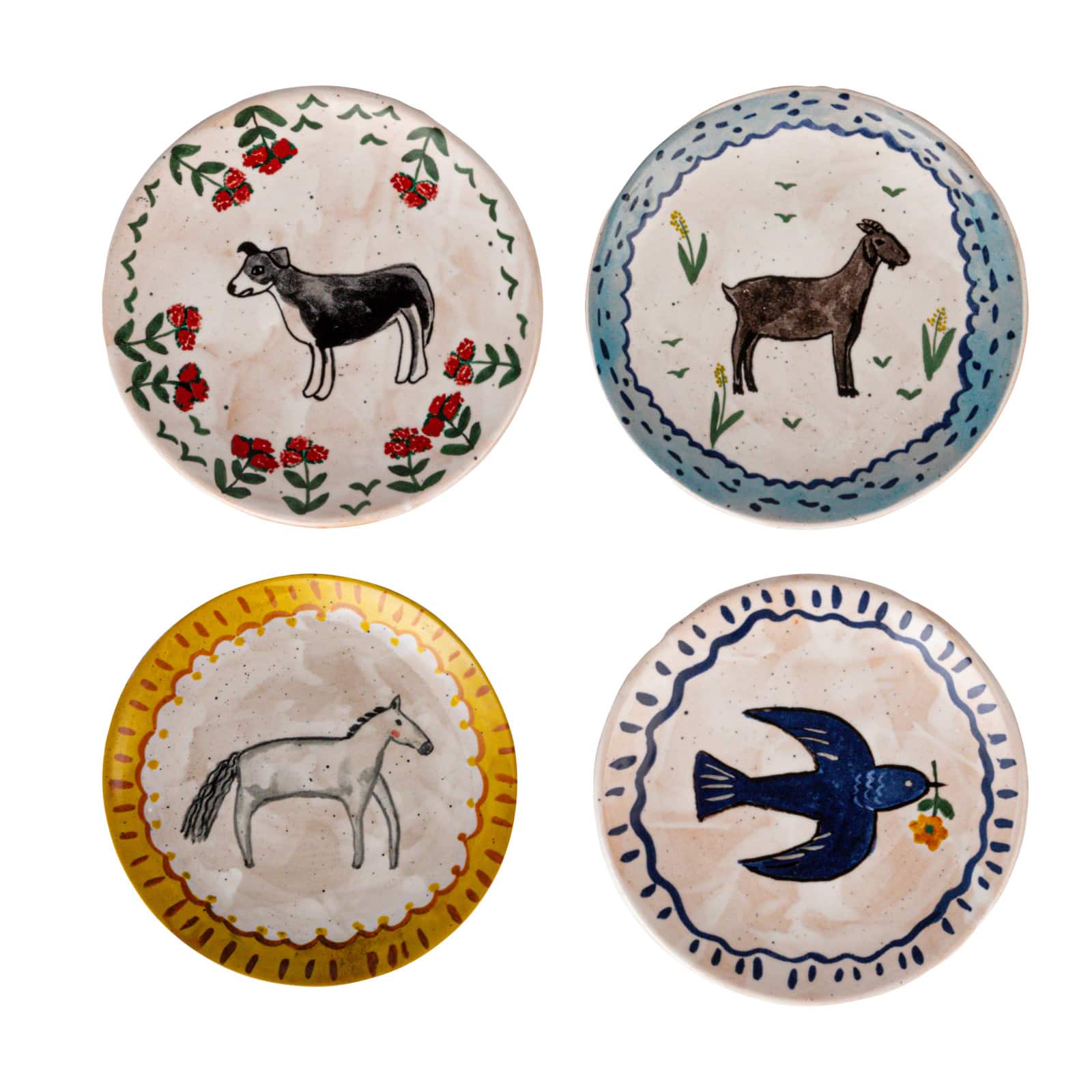 Hello Honey&#xAE; 6&#x22; Enchanted Fauna Series Hand-Painted Stoneware Plate Set