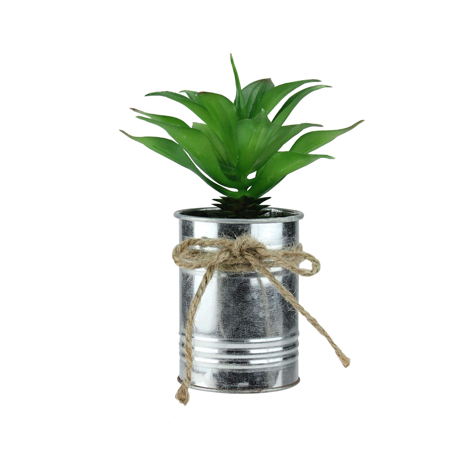 5&#x22; Tropical Green Artificial Foliage in Tin Planter