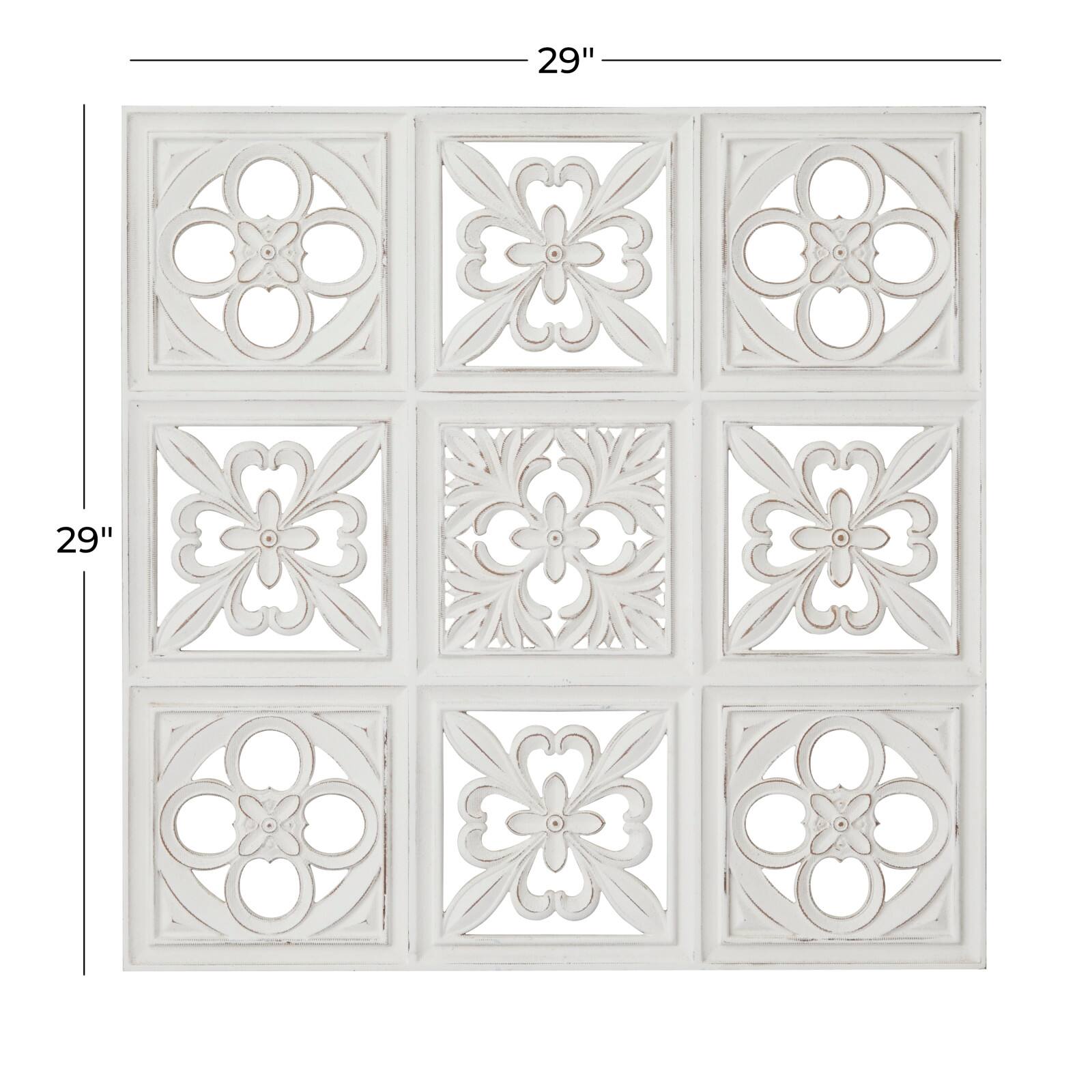 White Wood Traditional Floral Wall Decor 29&#x22; x 29&#x22; x 2&#x22;