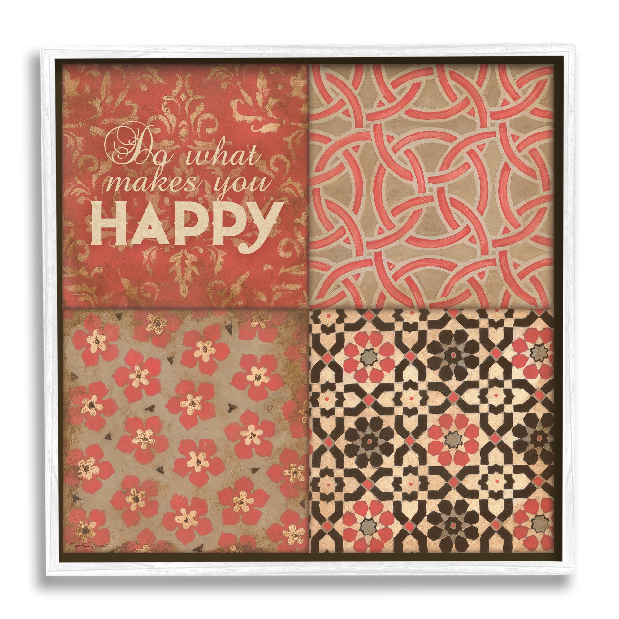 Stupell Industries Do What Makes You Happy Vintage Red Patterns Framed Wall Art