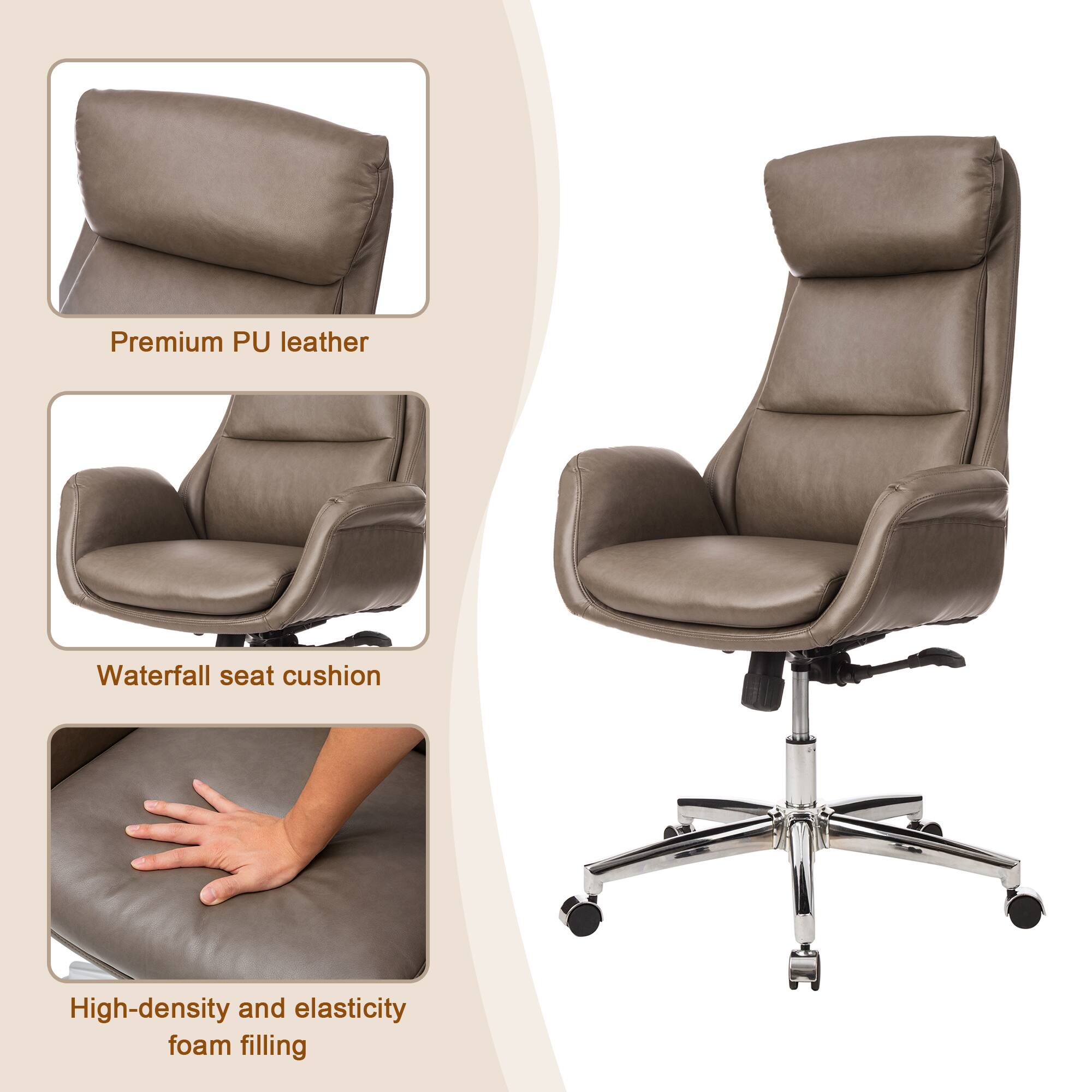 Glitzhome&#xAE; Mid-Century Modern Faux Leather Adjustable High Back Swivel Office Chair