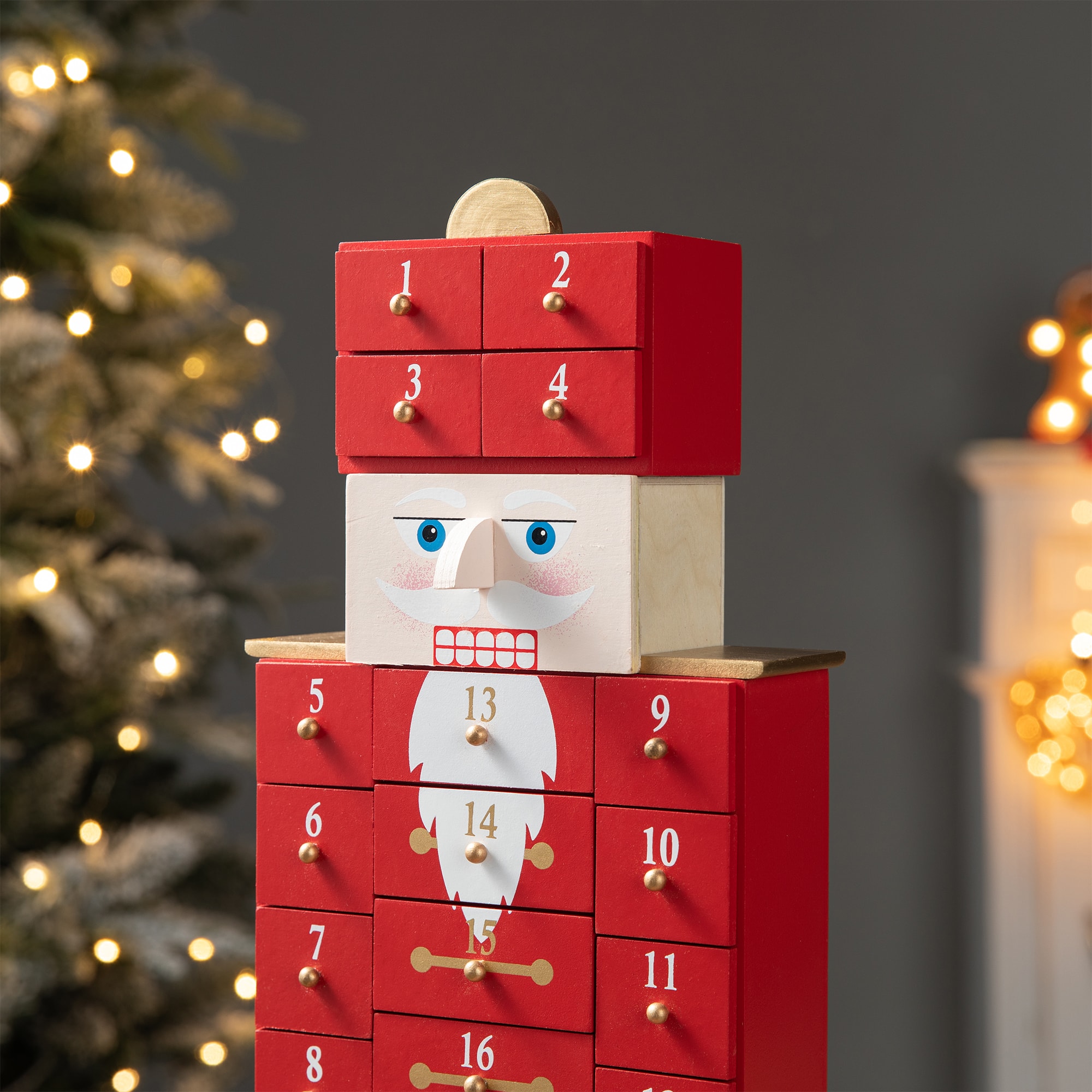 Glitzhome&#xAE; 17.25&#x27;&#x27; Wooden Christmas Nutcracker Countdown Calendar D&#xE9;cor with Drawer