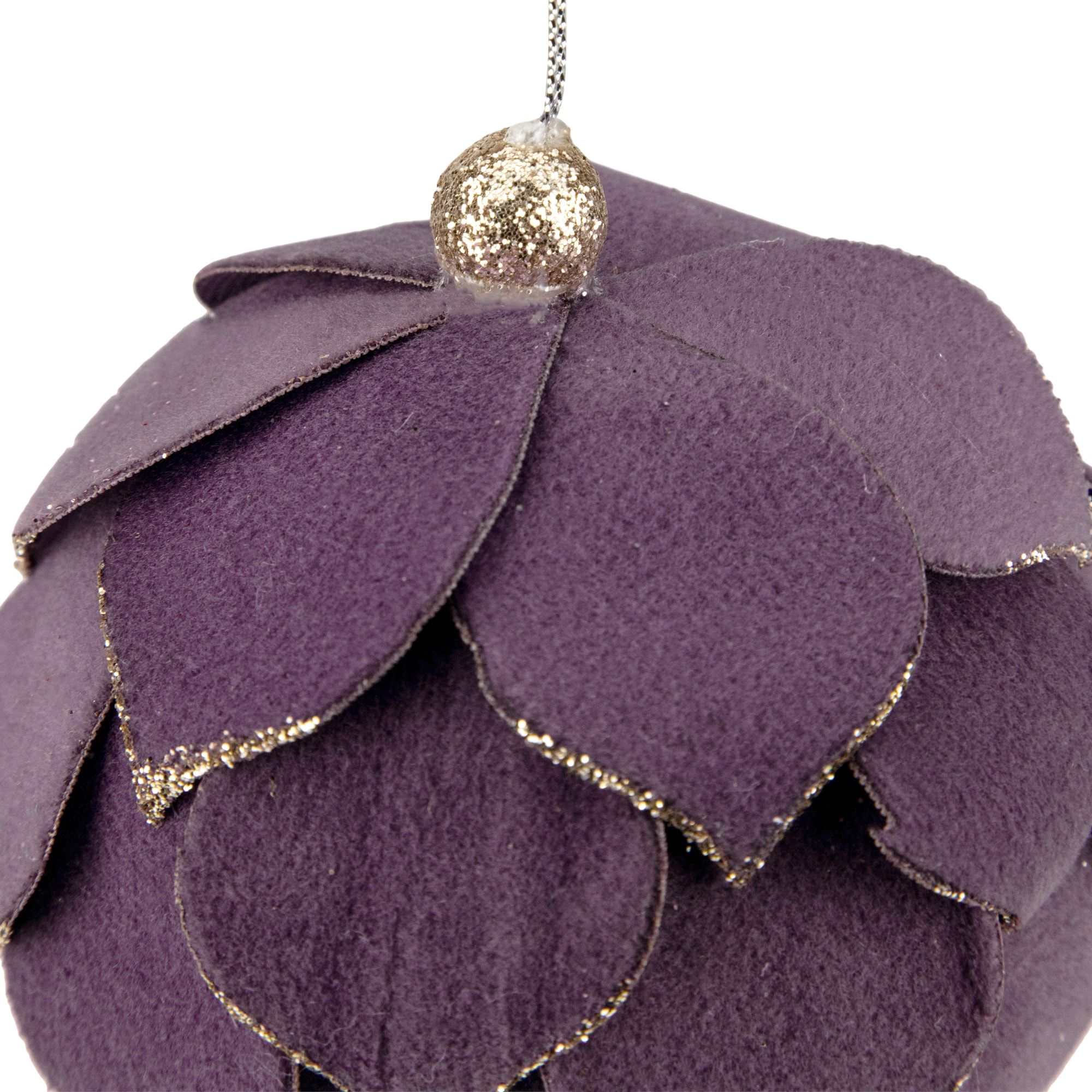 7&#x22; Purple Flower Glitter Petal Shatterproof Ball Ornament