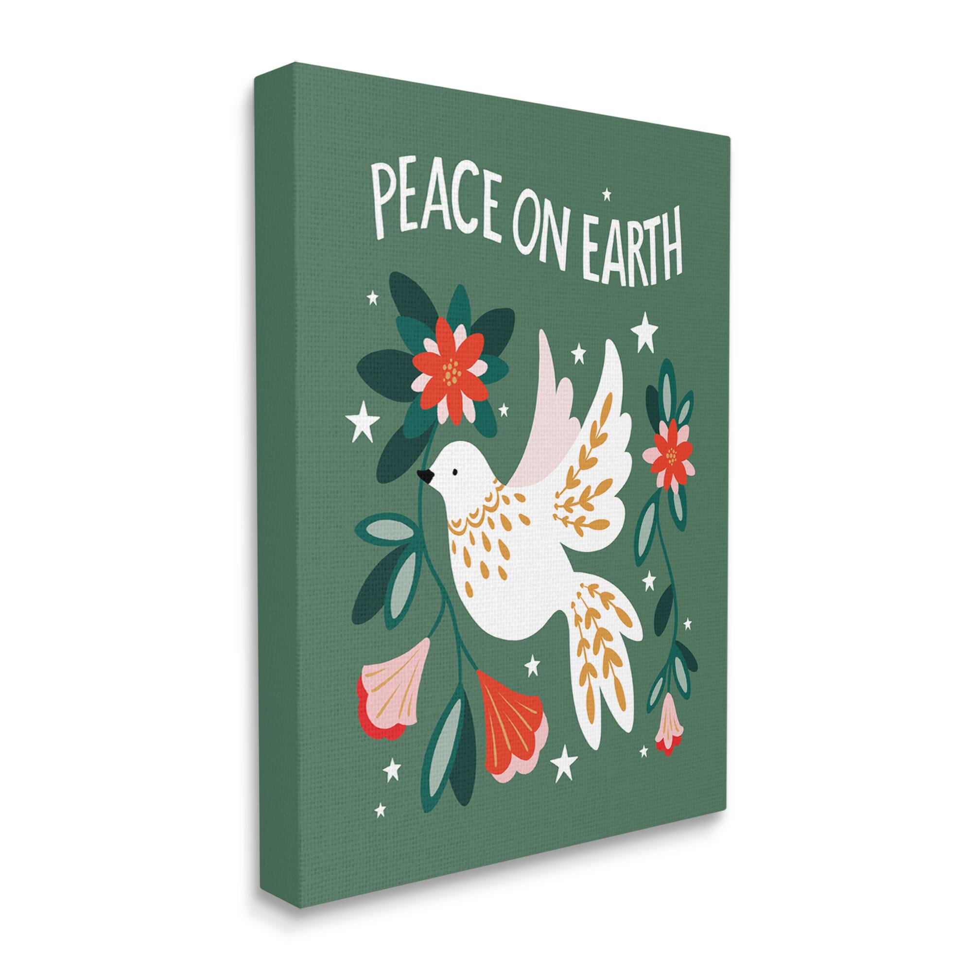 Stupell Industries Peace On Earth Floral Dove Blossoms Canvas Wall Art