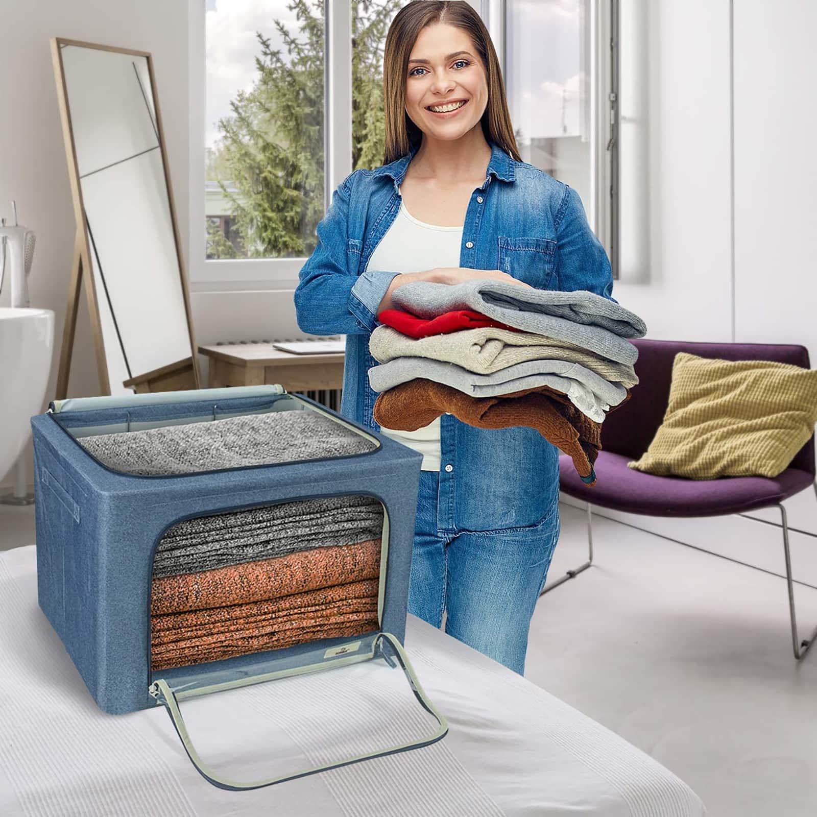 Sorbus Large Foldable & Stackable Storage Bags with Windows Set