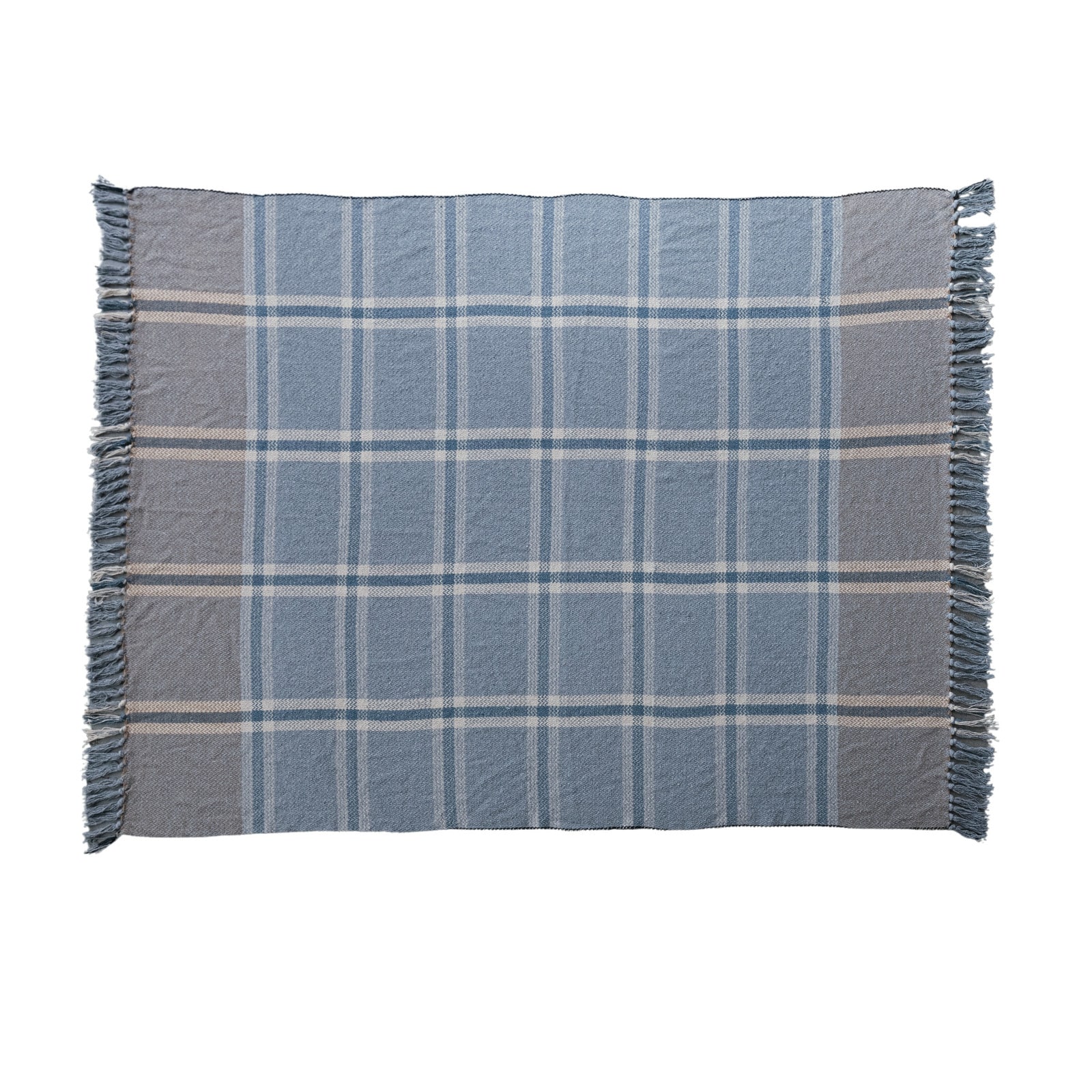 Hello Honey&#xAE; Blue Plaid Cotton Blend Throw with Fringe