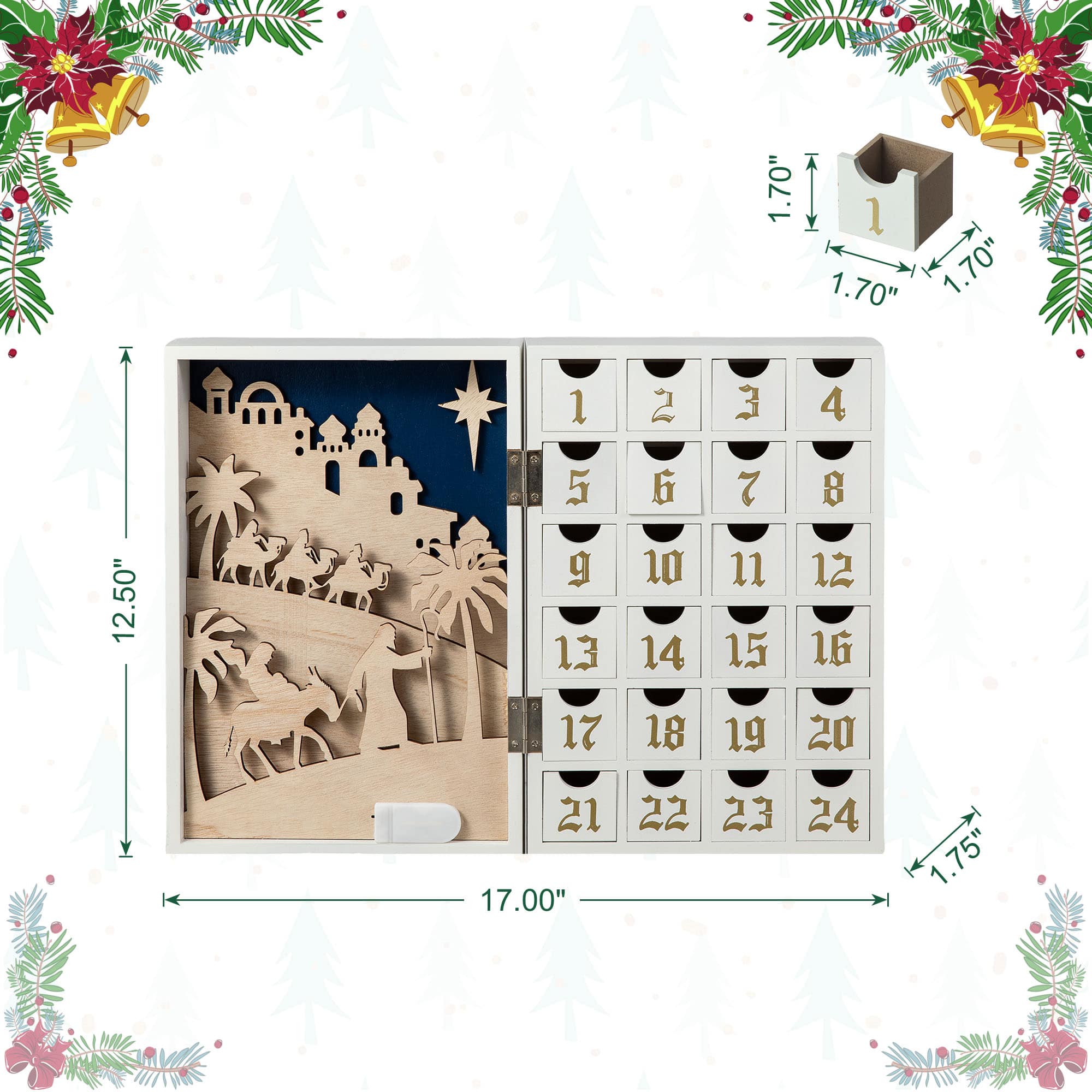 Glitzhome&#xAE; 17&#x22; Lighted Christmas Nativity Advent Calendar D&#xE9;cor