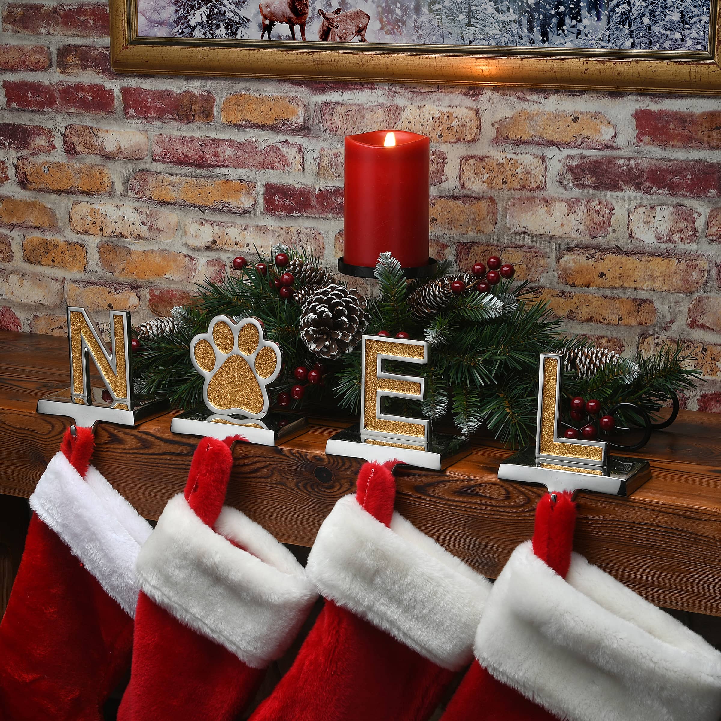 5&#x22; Gold Sparkle NOEL Stocking Holders, 4ct.