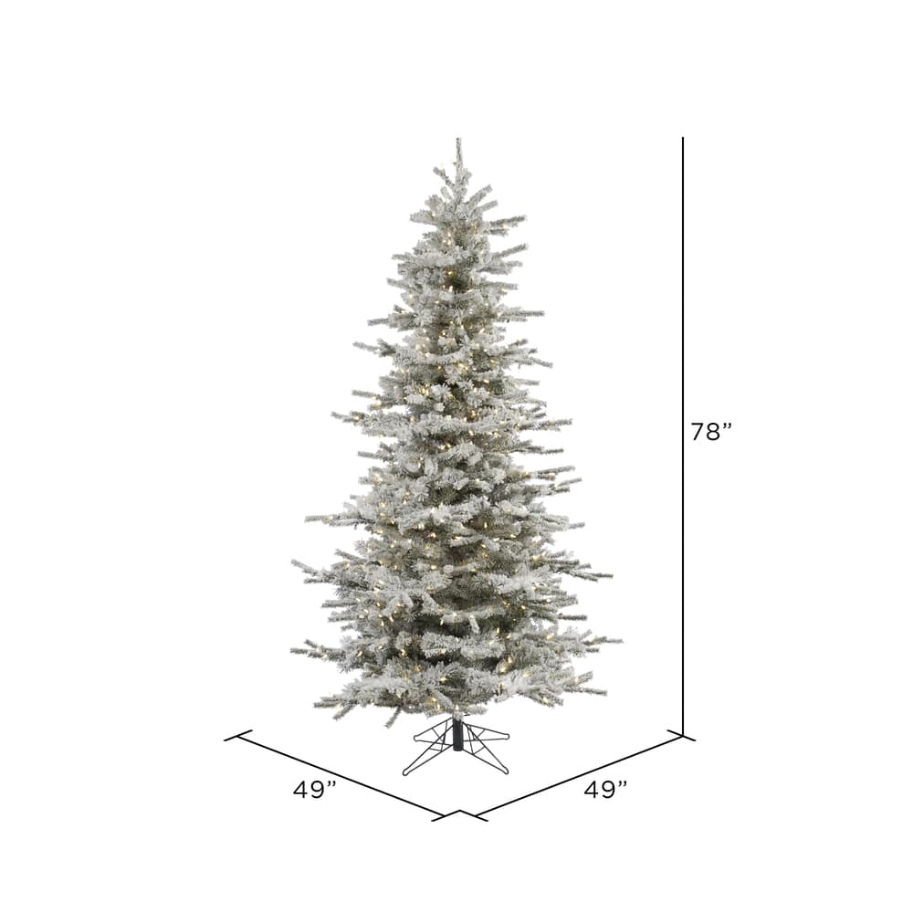 6.5ft. Pre-Lit Flocked Sierra Fir Slim Artificial Christmas Tree, Warm ...