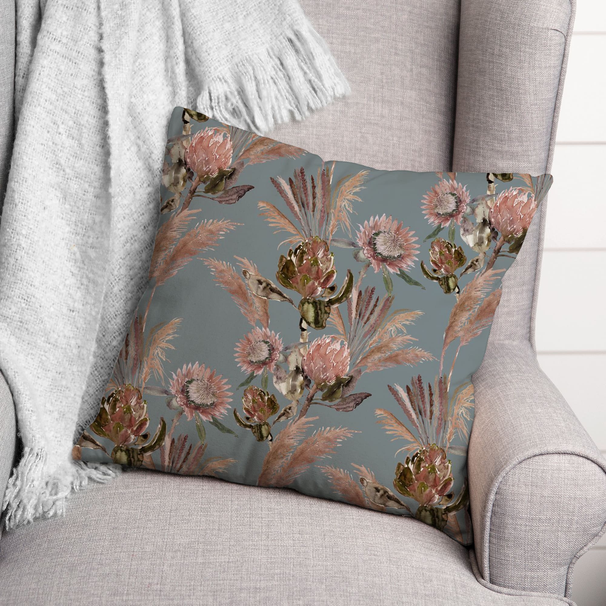 Mixed Protea Blooms Throw Pillow