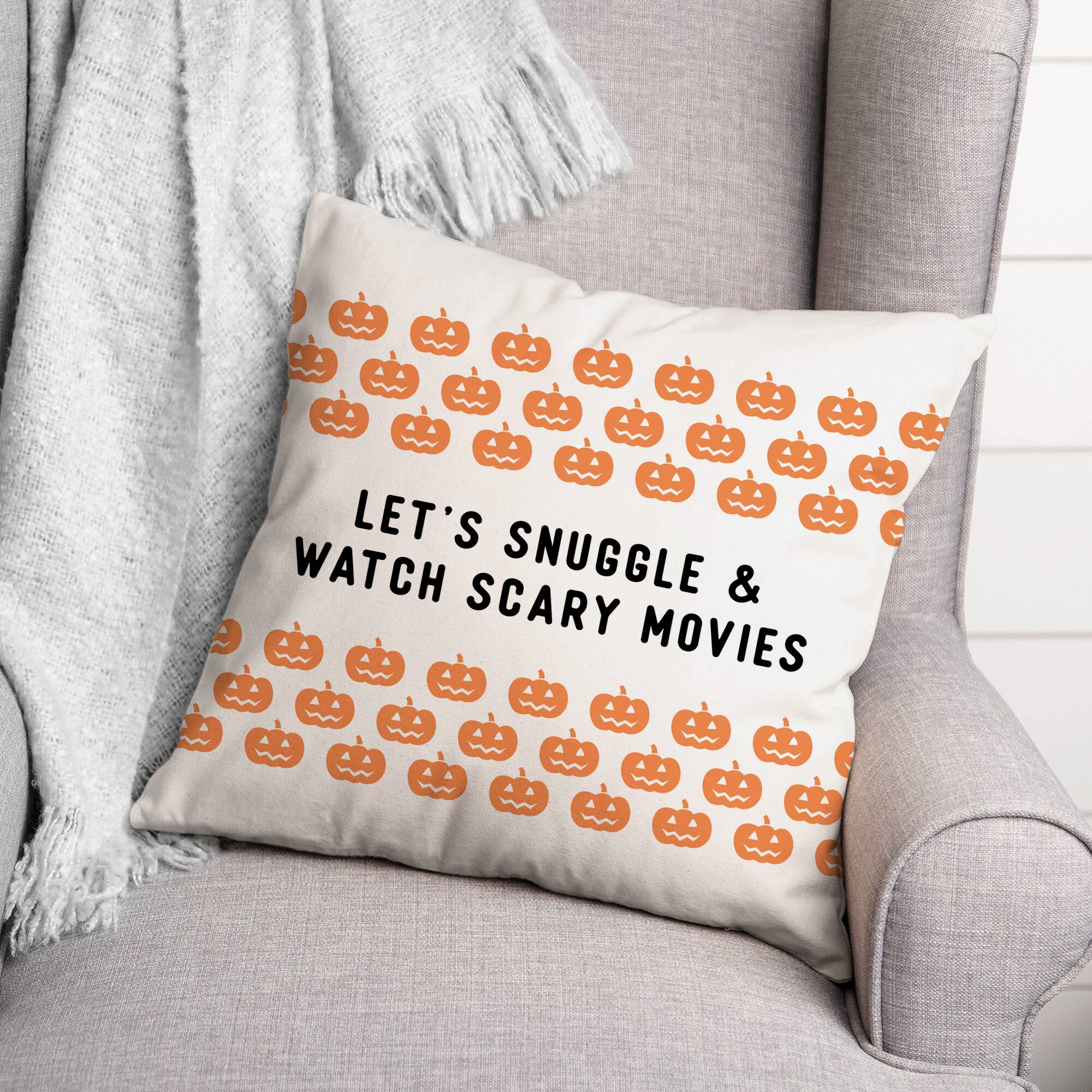 Snuggle and Watch Scary Movies 18" x 18" Throw Pillow