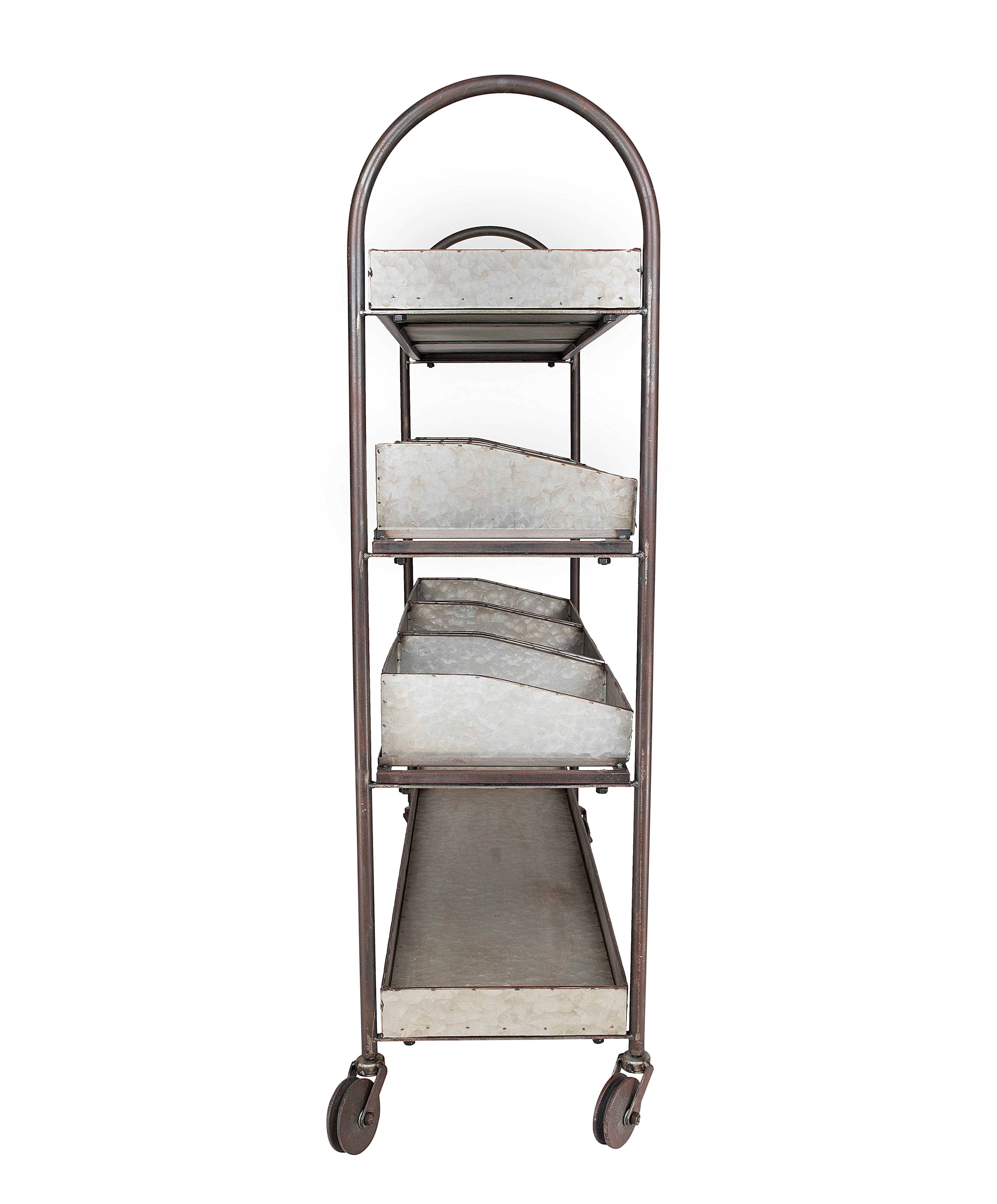 Hello Honey&#xAE; 46&#x22; Rustic Farmhouse Galvanized Metal 4-Tier Cart with 6 Storage Bins