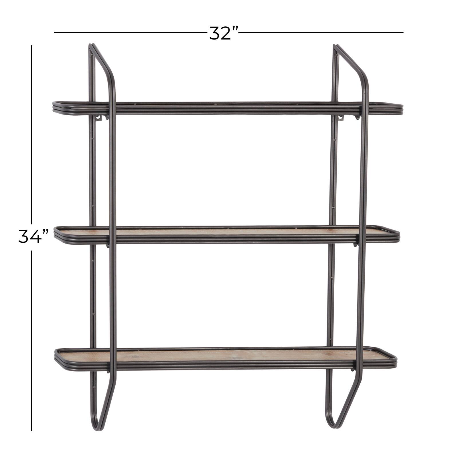 Gray Metal and Wood Industrial Wall Shelves, 34&#x22; x 32&#x22; x 6&#x22;