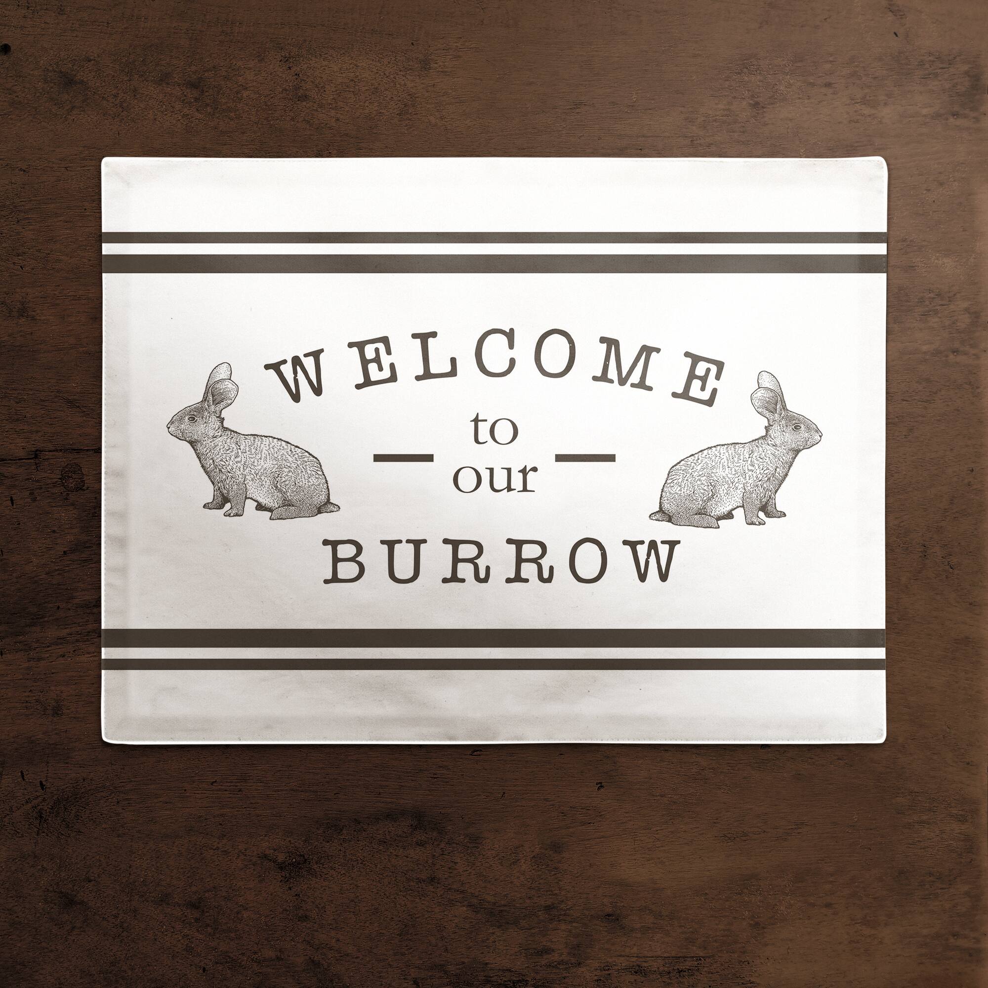 Welcome Burrow Bunny Placemat 18" x 14" Cotton Twill Placemat
