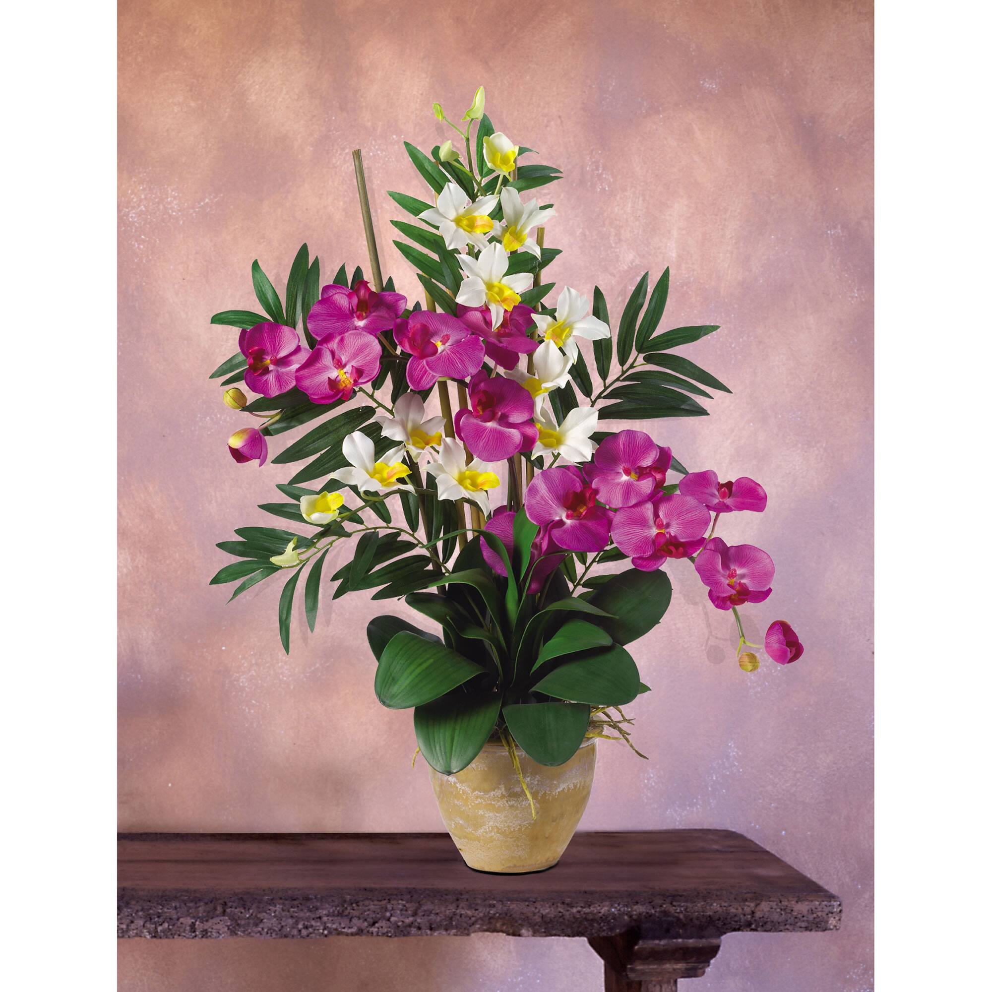 29" Double Phalaenopsis & Dendrobium Silk Orchid Arrangement