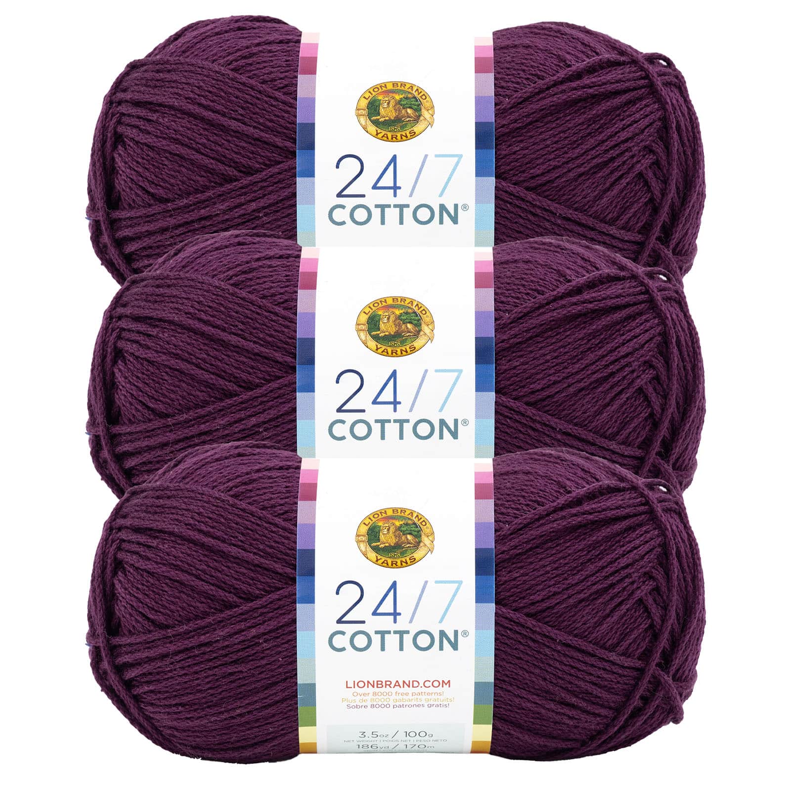 3 Pack Lion Brand&#xAE; 24/7 Cotton&#xAE; Yarn