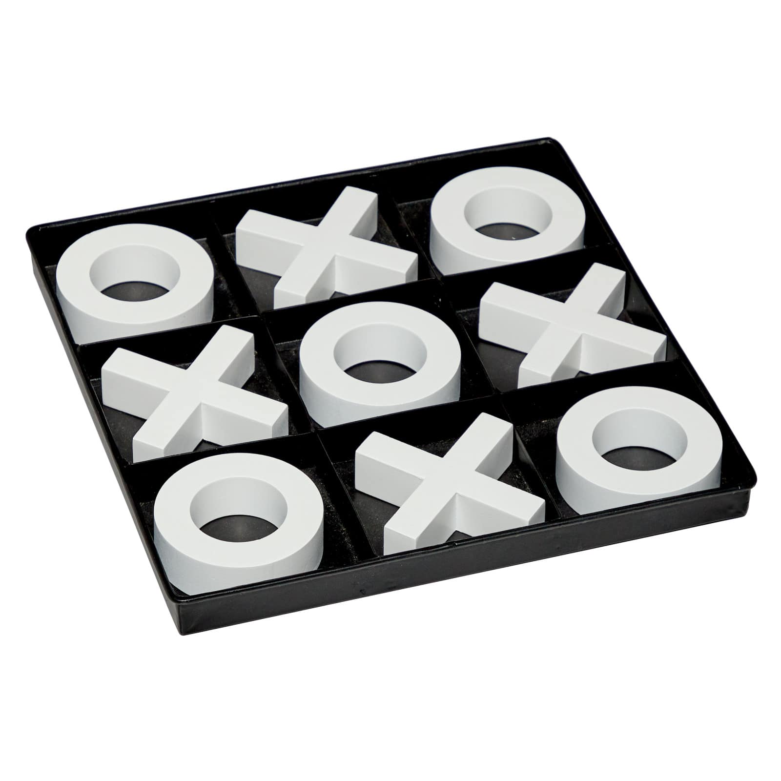 Black &#x26; White Wood &#x26; Metal Tic-Tac-Toe Modern Game Set