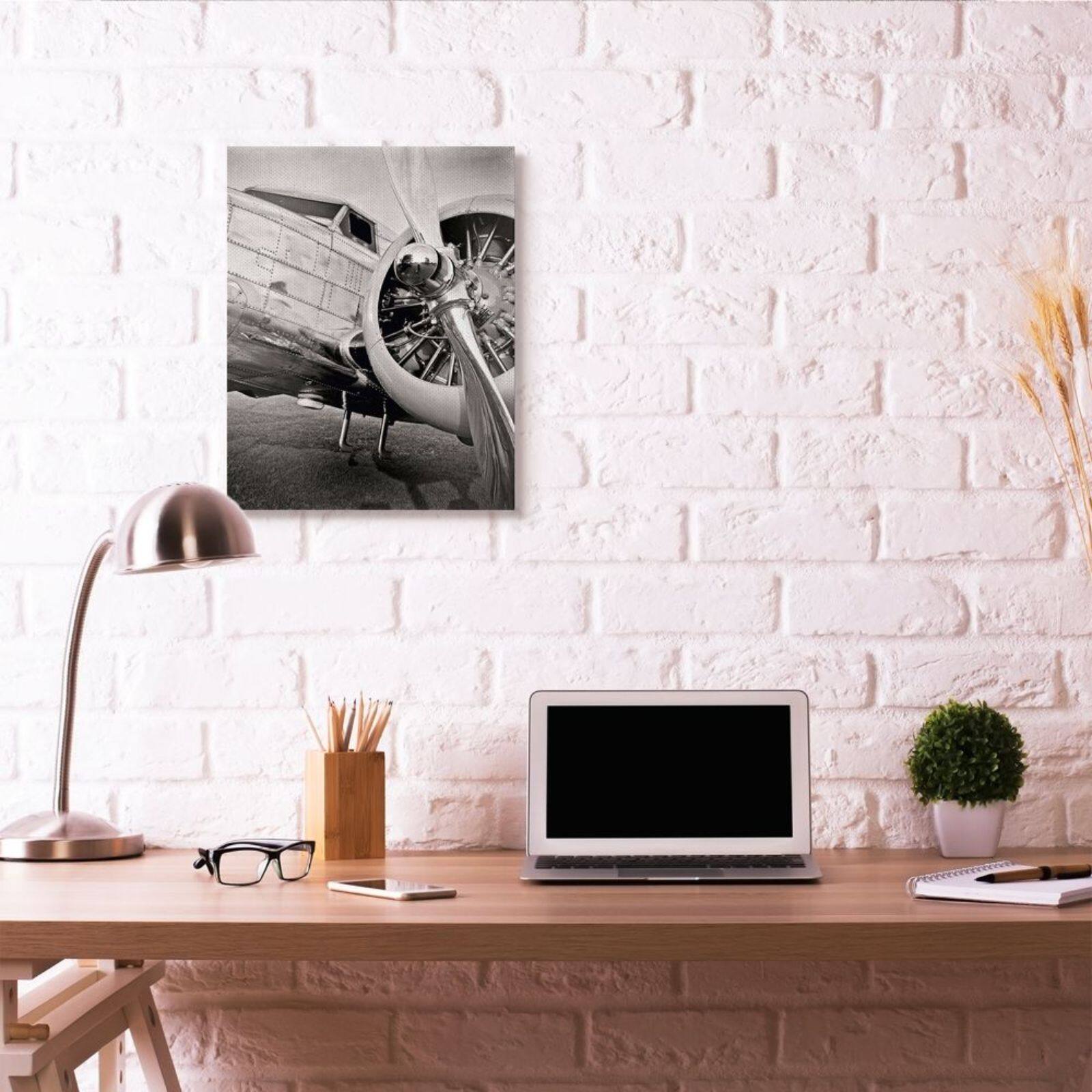 Stupell Industries Old School Vintage Airplane Propeller Black & White Photograph Canvas Wall Art