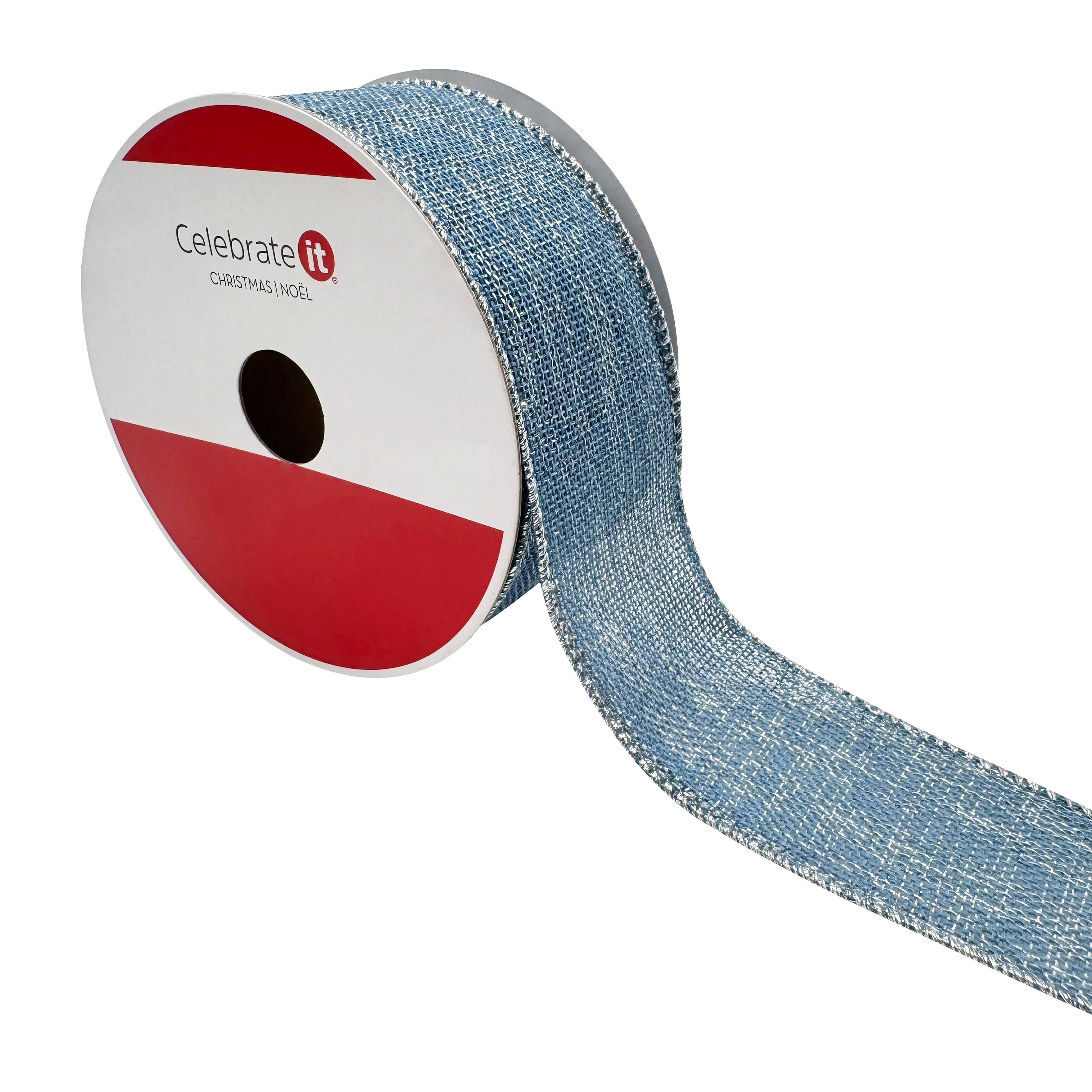 1.5" x 30ft. Light Blue & Silver Wired Faux Linen Ribbon by Celebrate It®